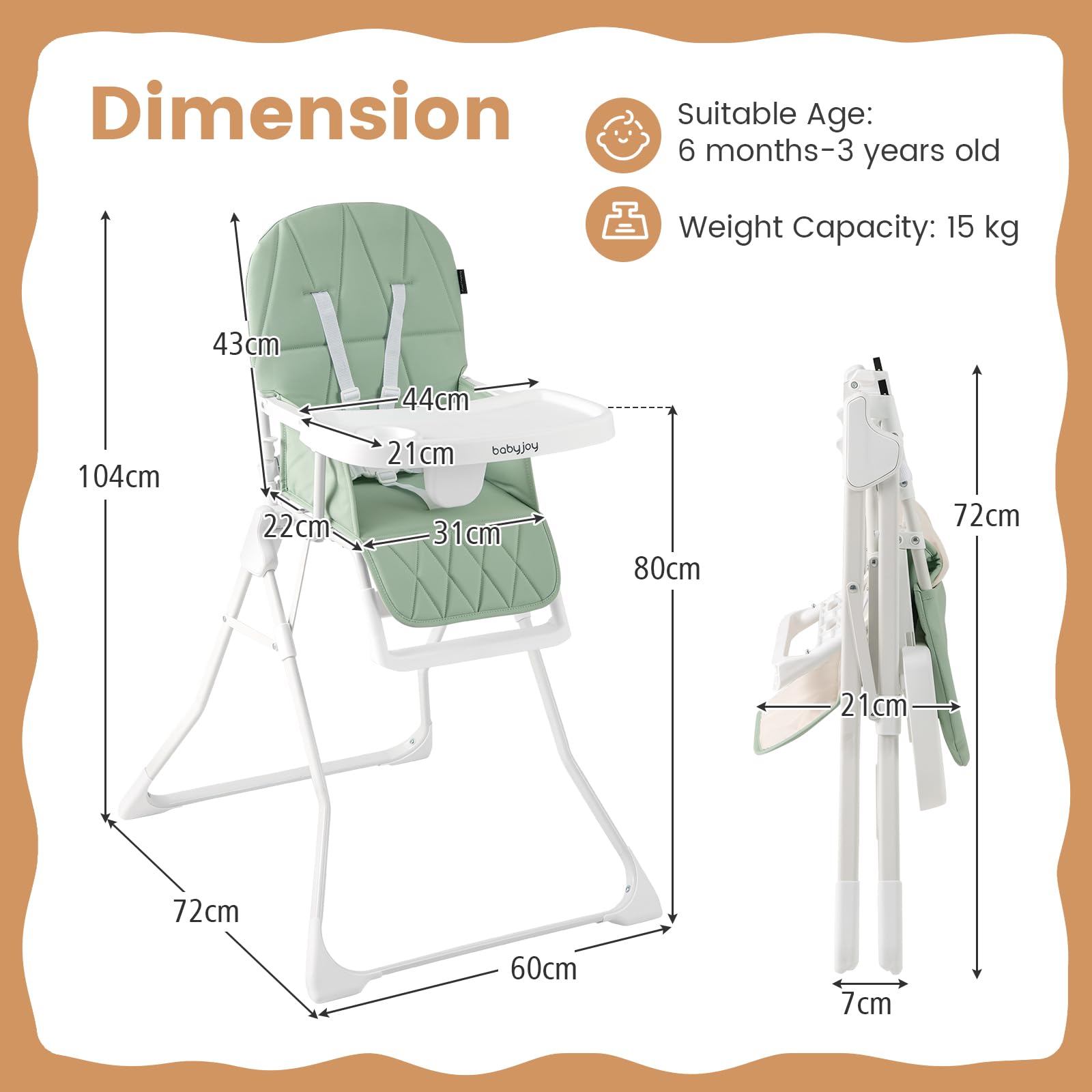 oldable High Chair Easy Clean Compact Highchair with Removable Adjustable Tray and PU Seat Cushion
