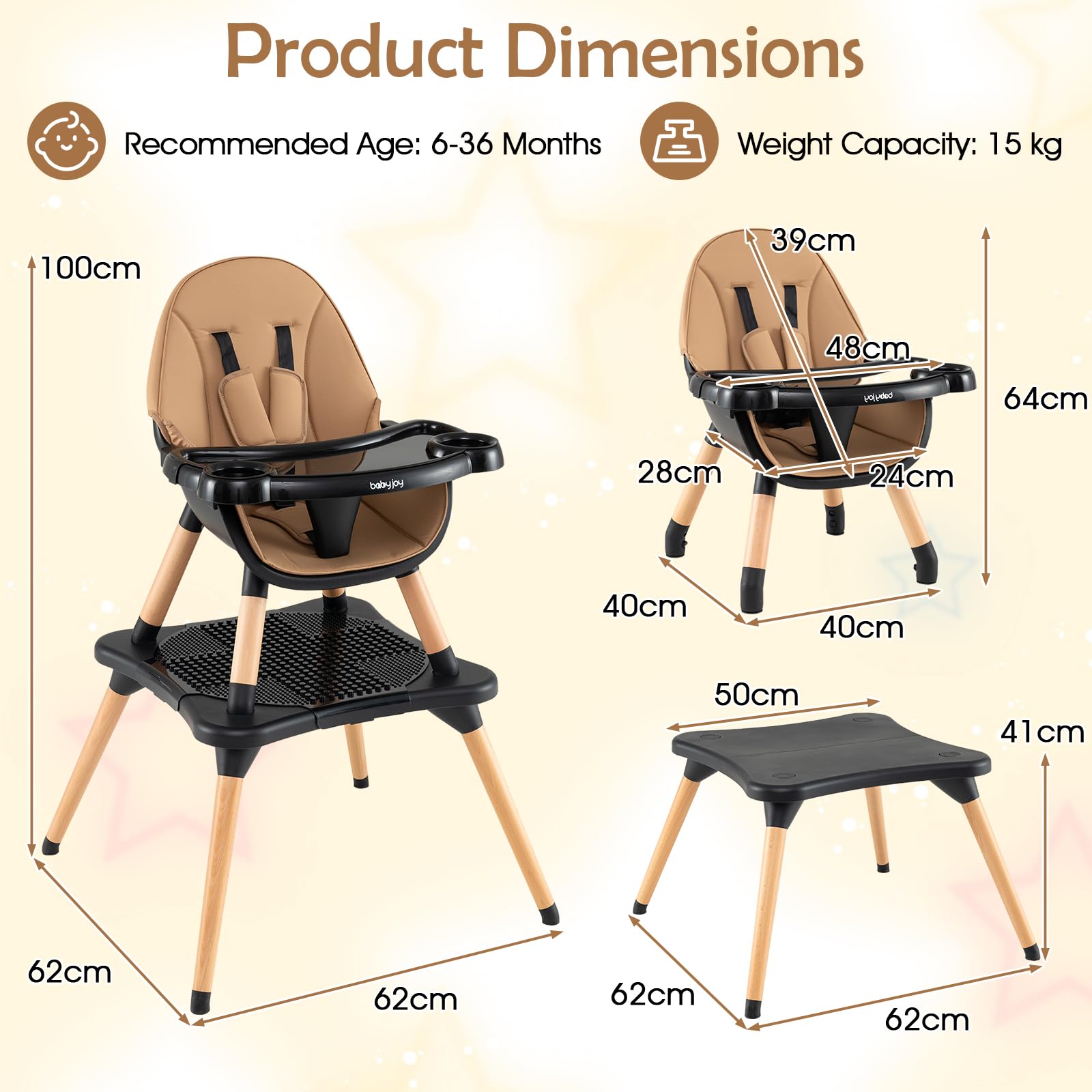 High Chair for Babies and Toddlers 6-in-1 Convertible Table Chair Set