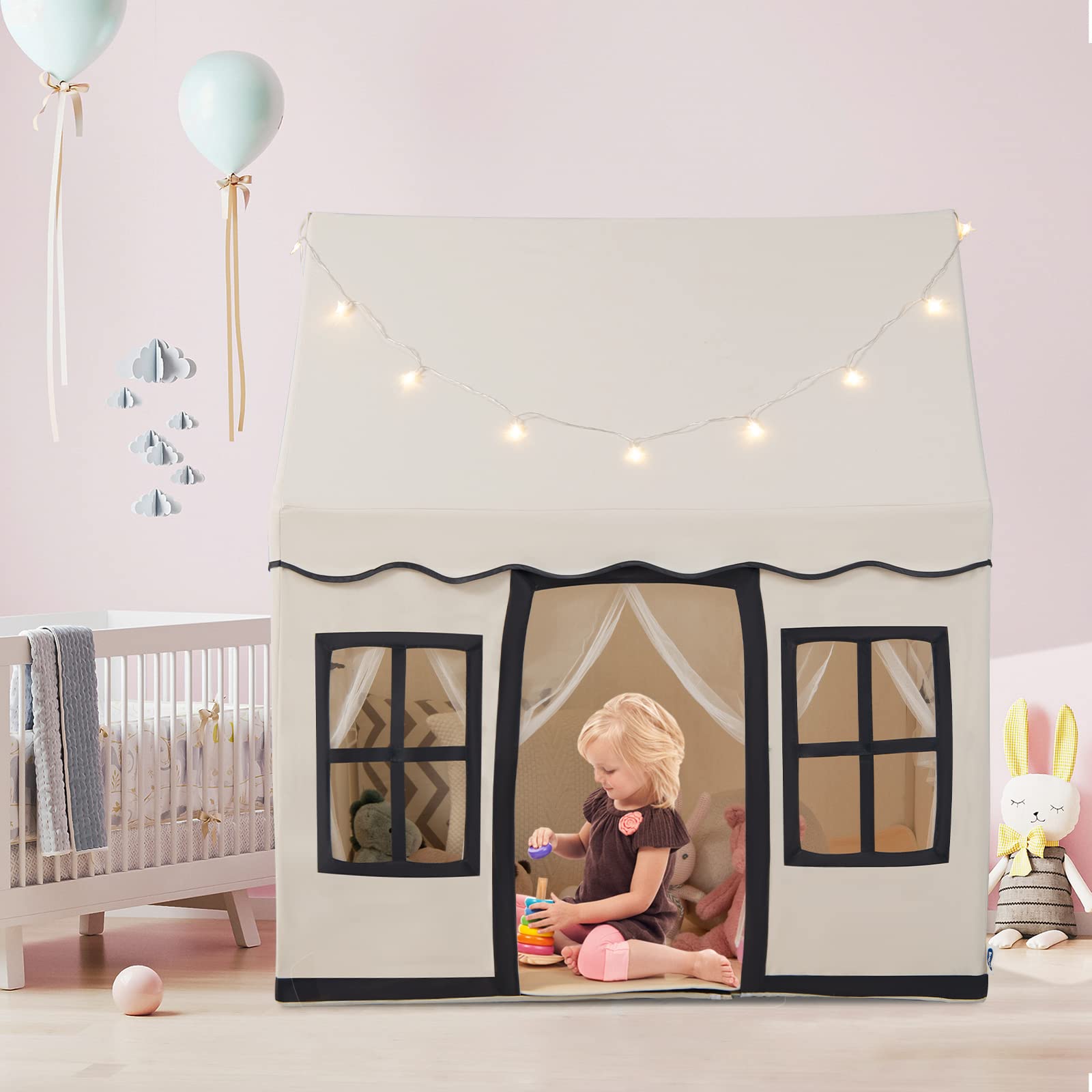 INFANS Kids Play Tent with Washable Mat Star Light Windows