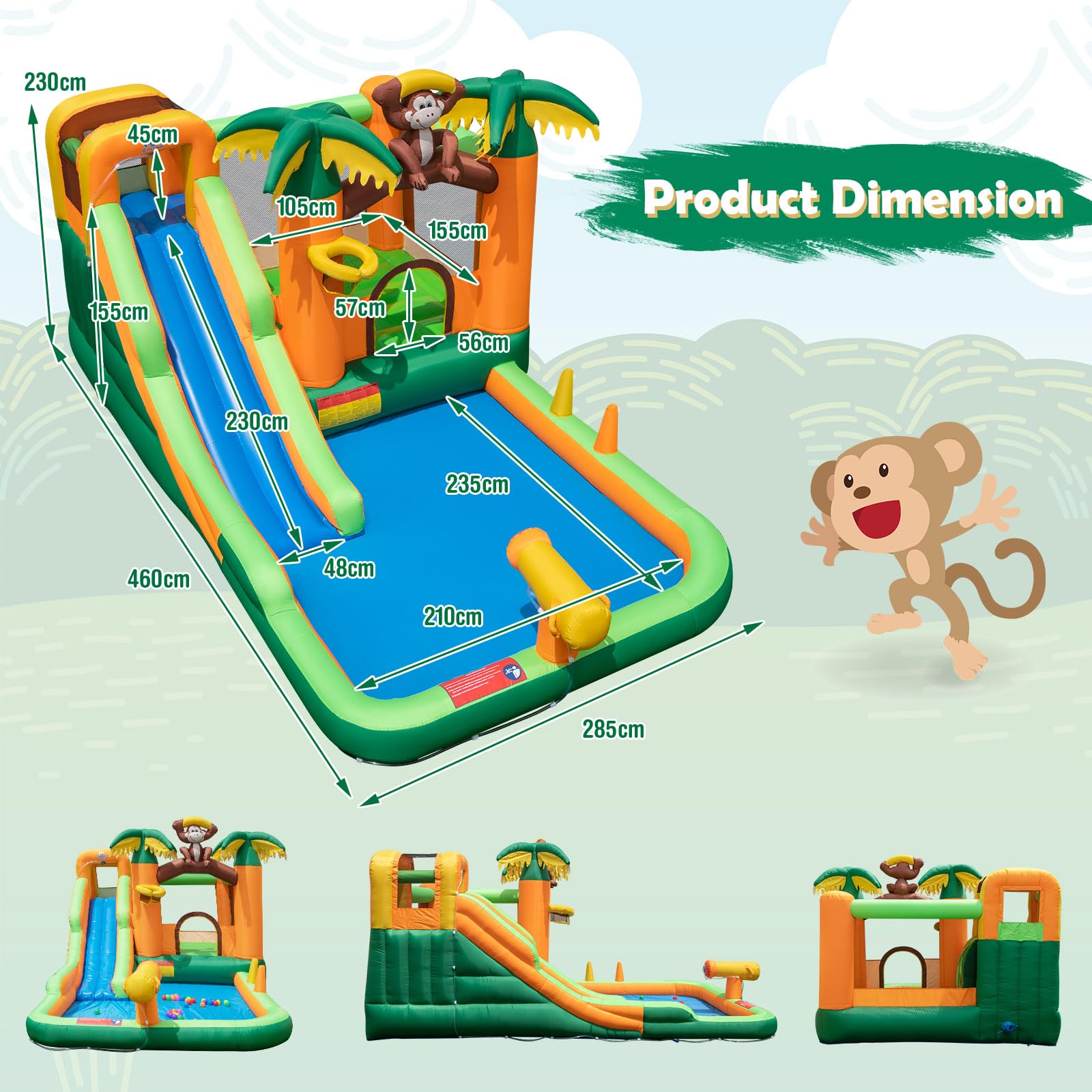 Inflatable Water Slide, 7-in-1 Bounce House Water Park w/Splash Pool