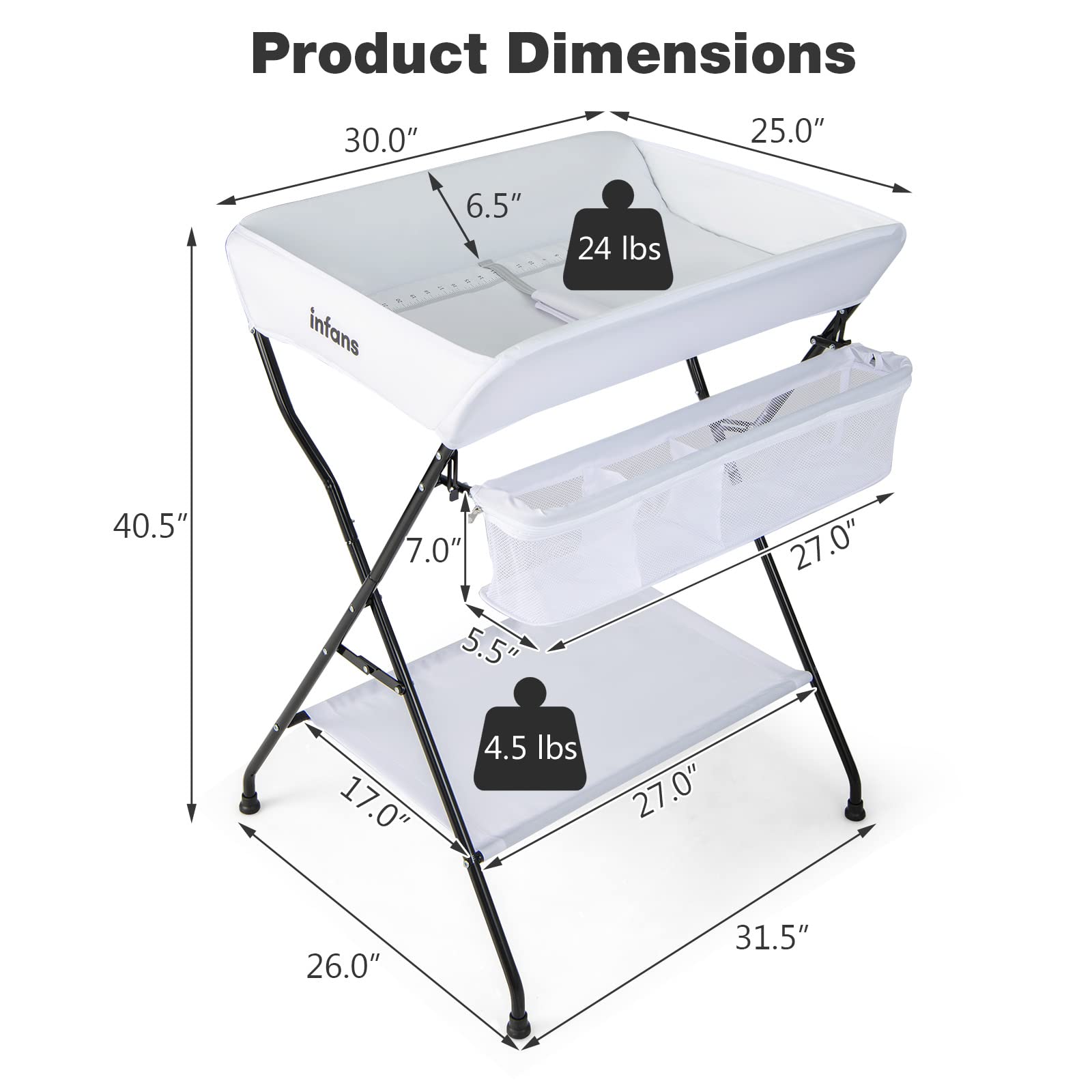 INFANS Baby Portable Changing Table Infant Diaper Station with Storage Basket & Shelf