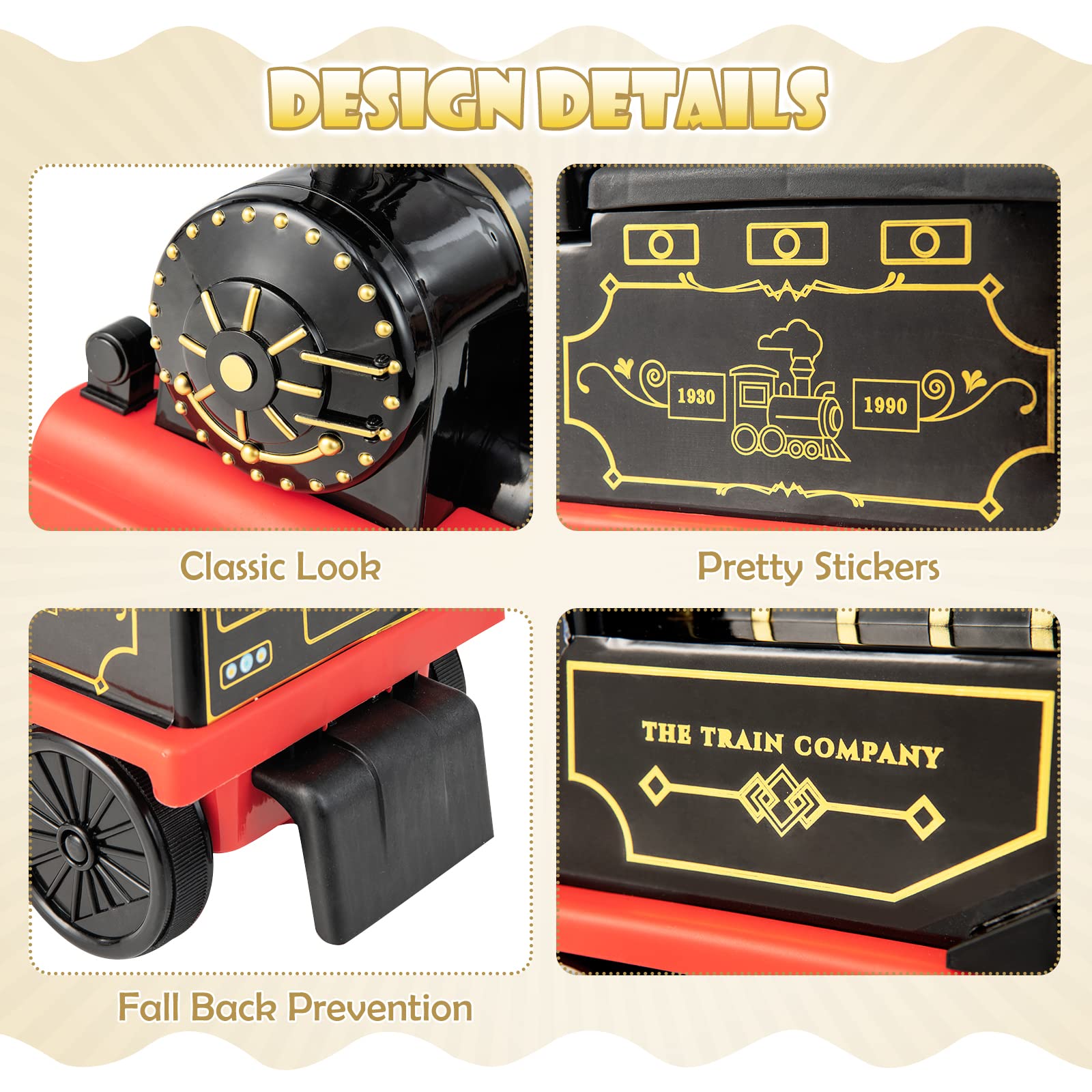 OLAKIDS Kids Ride On Train with Track 6V Electric Toy with Lights and Sounds