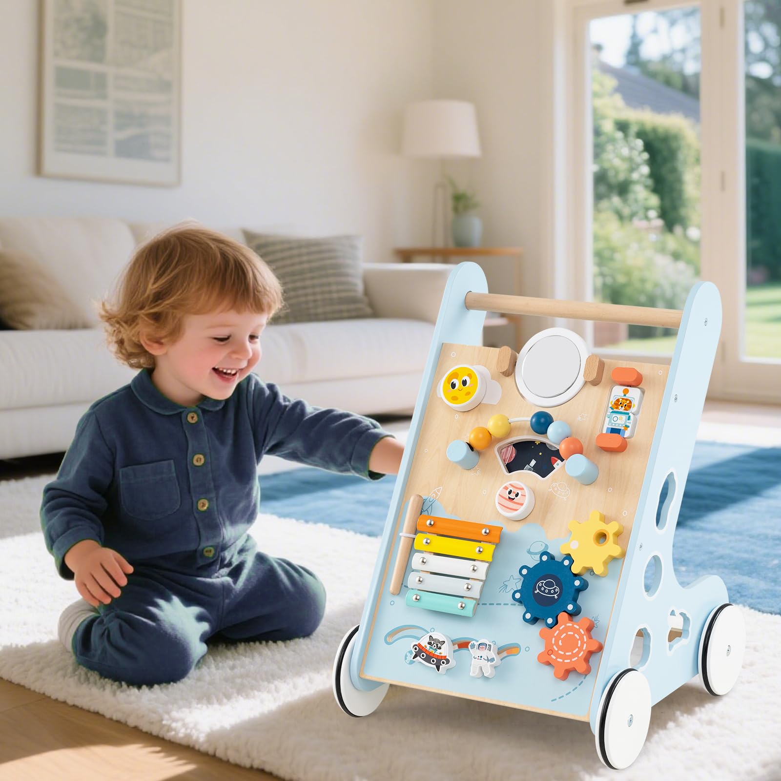 INFANS Wooden Baby Walker Montessori with Multiple Activity Toys