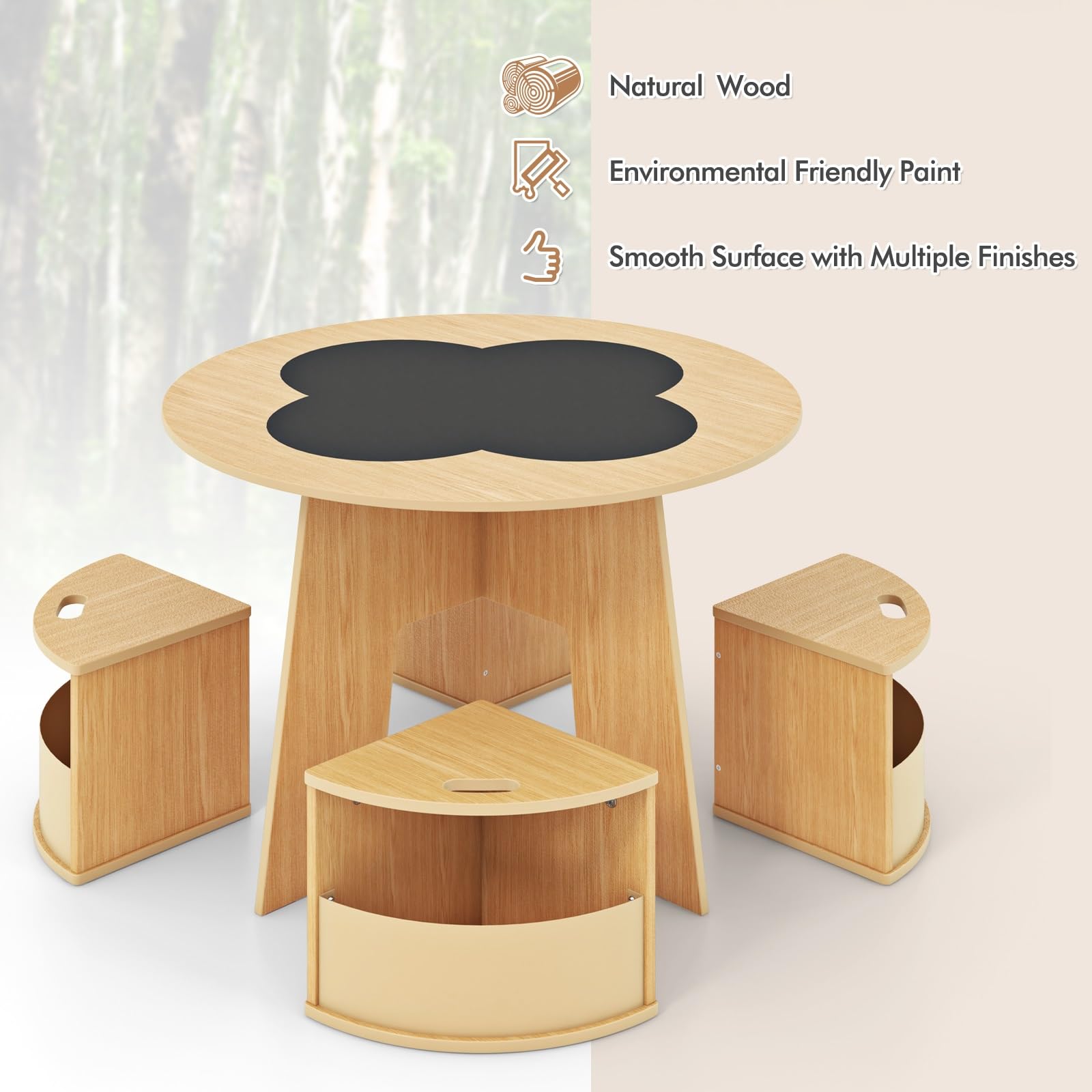 INFANS Toddler Table and Chair Set with 4 Storage Stools