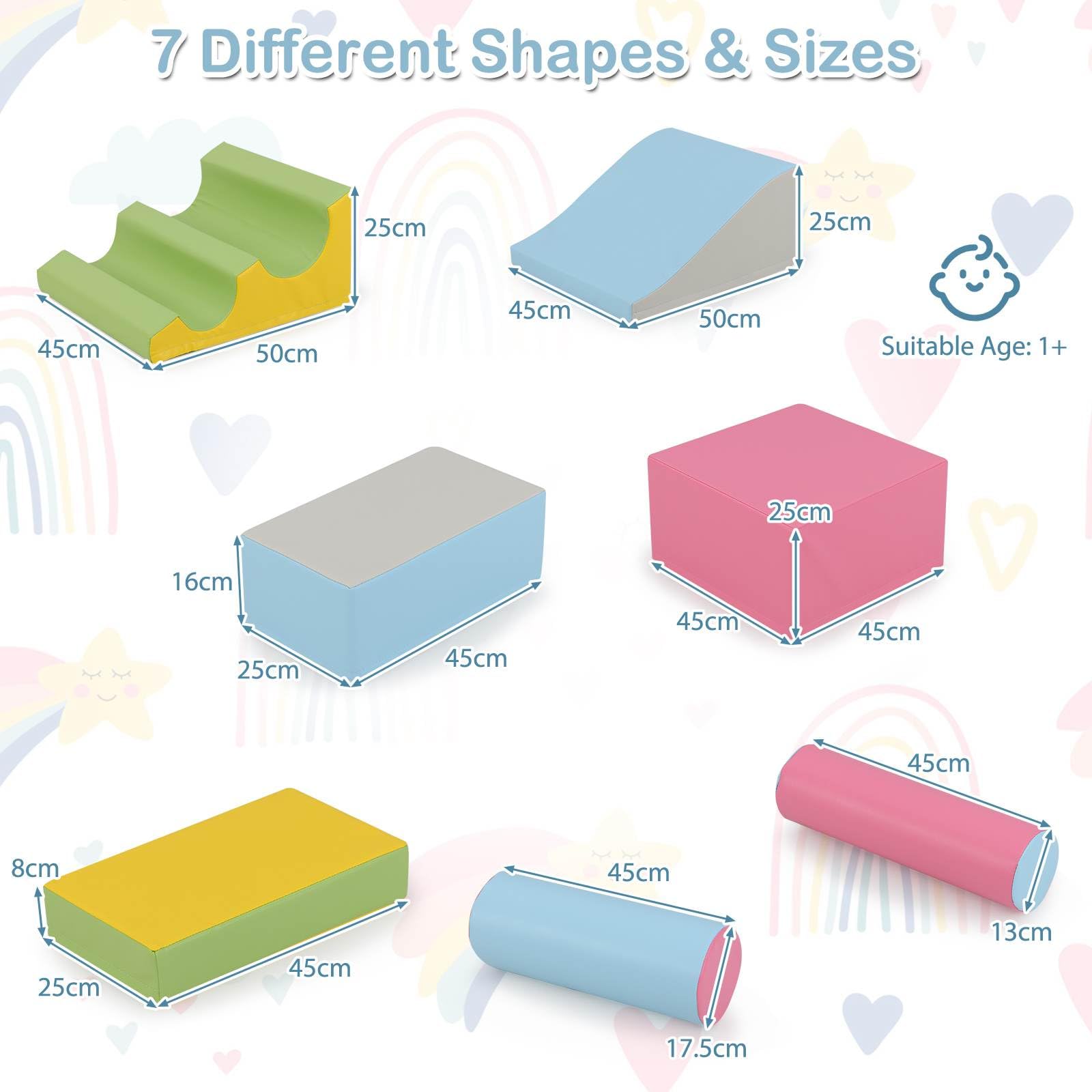 7 Pieces Foam Building Blocks Set for Kids Creative Learning Toy Set