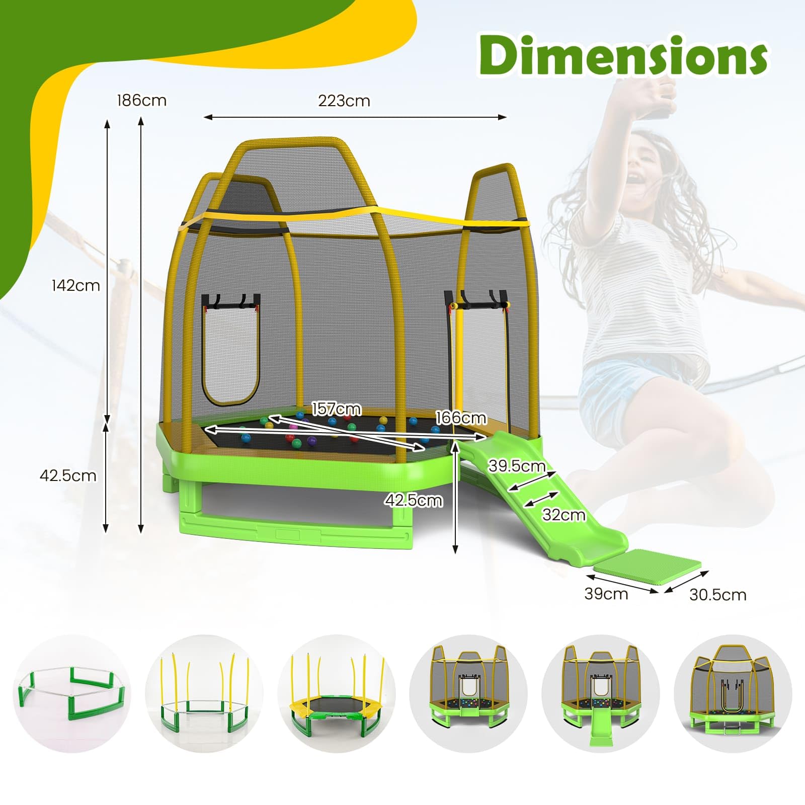 Trampoline for Kids, 7FT Kids Trampoline w/Slide, Ladder & Ocean Balls, Indoor Outdoor Trampoline