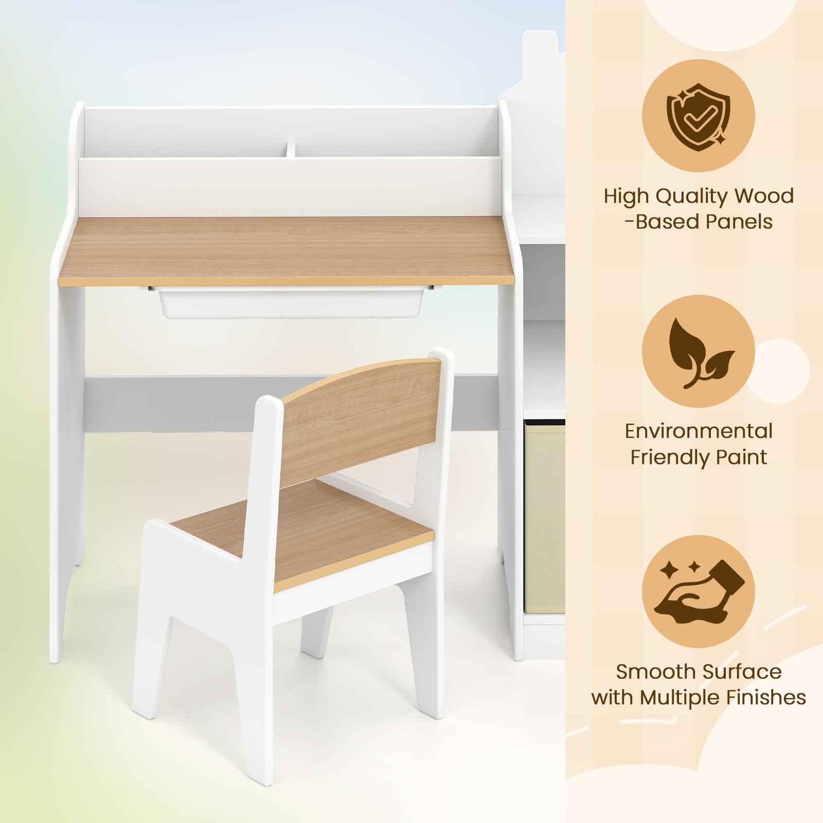 INFANS Kids Table and Chair Set Toddler Art Craft Play Wood Activity Desk with Chairs