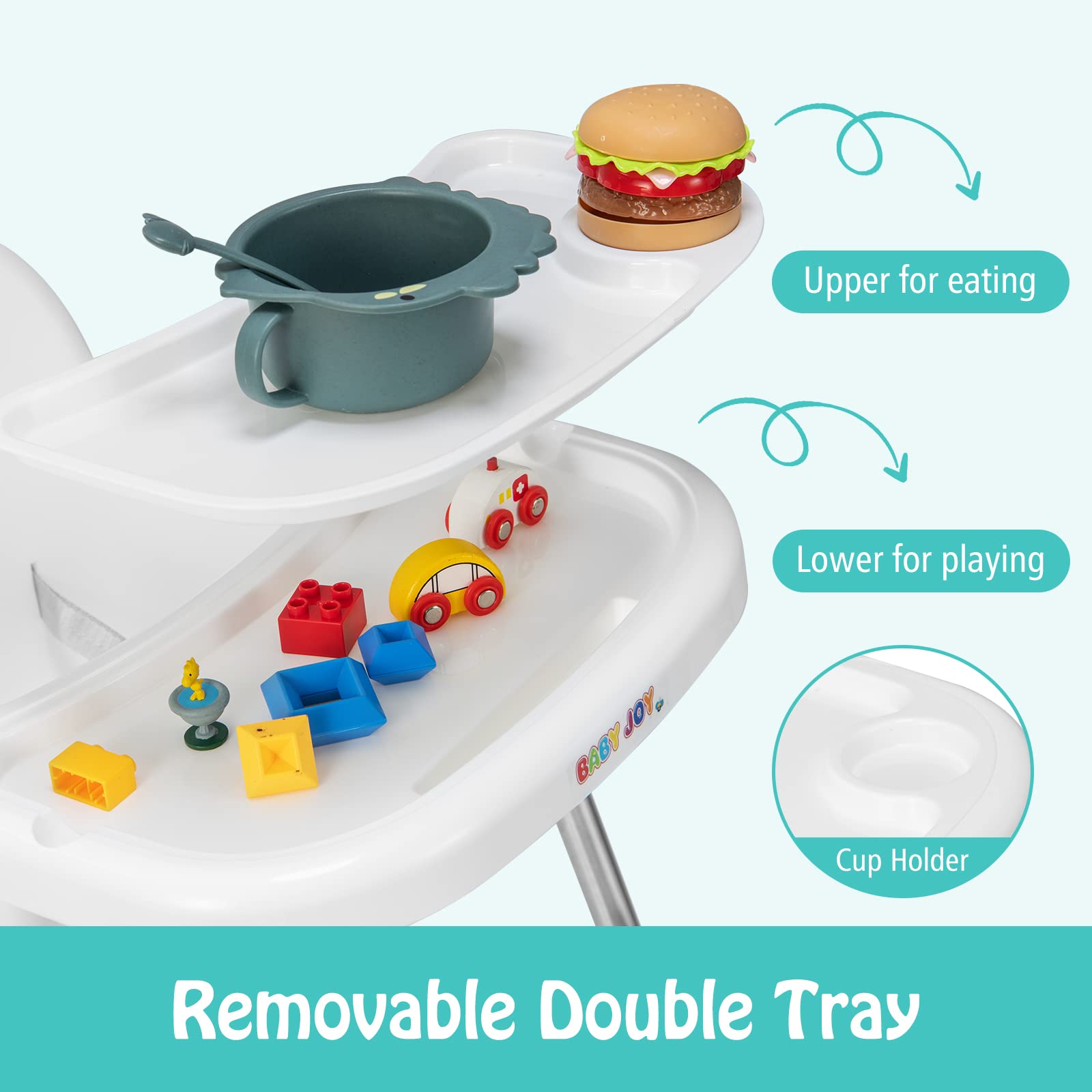 4-in-1 Convertible Baby High Chair with Removable Double Tray