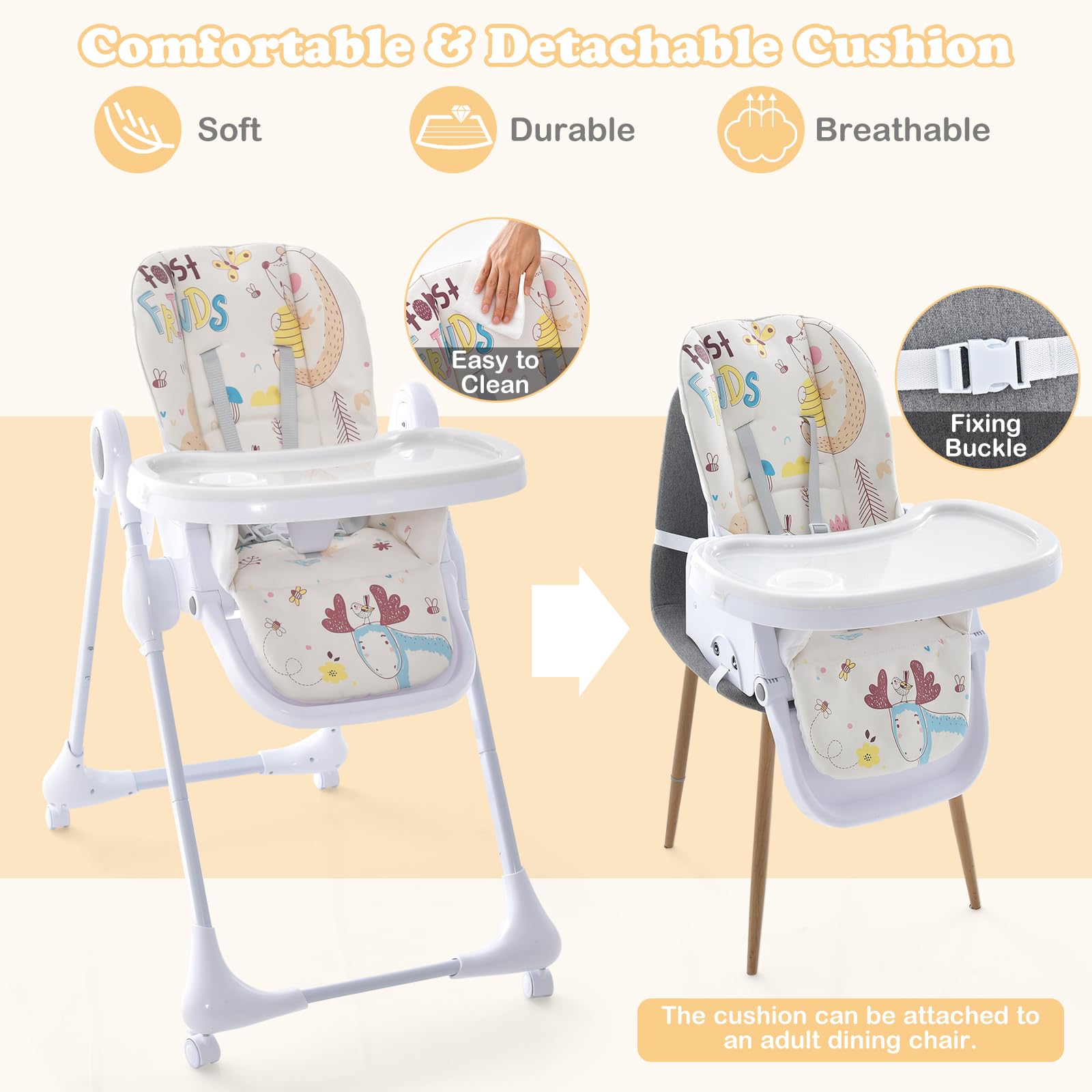 3-in-1 Baby High Chair, Foldable Infant High Chair