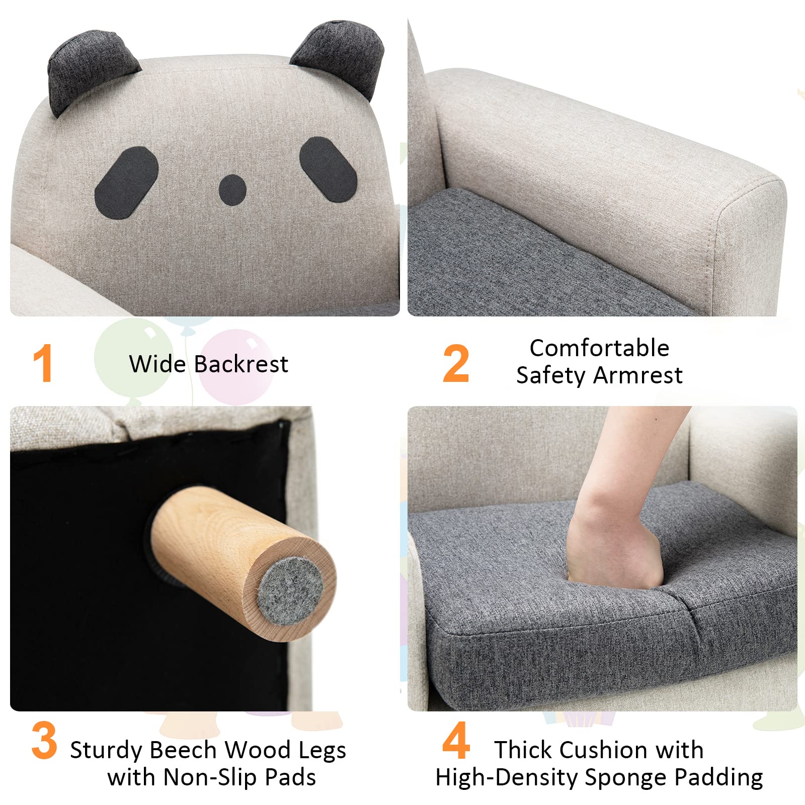 Kids Sofa Wooden Armrest Chair Couch with Thick Cushion Beech Legs