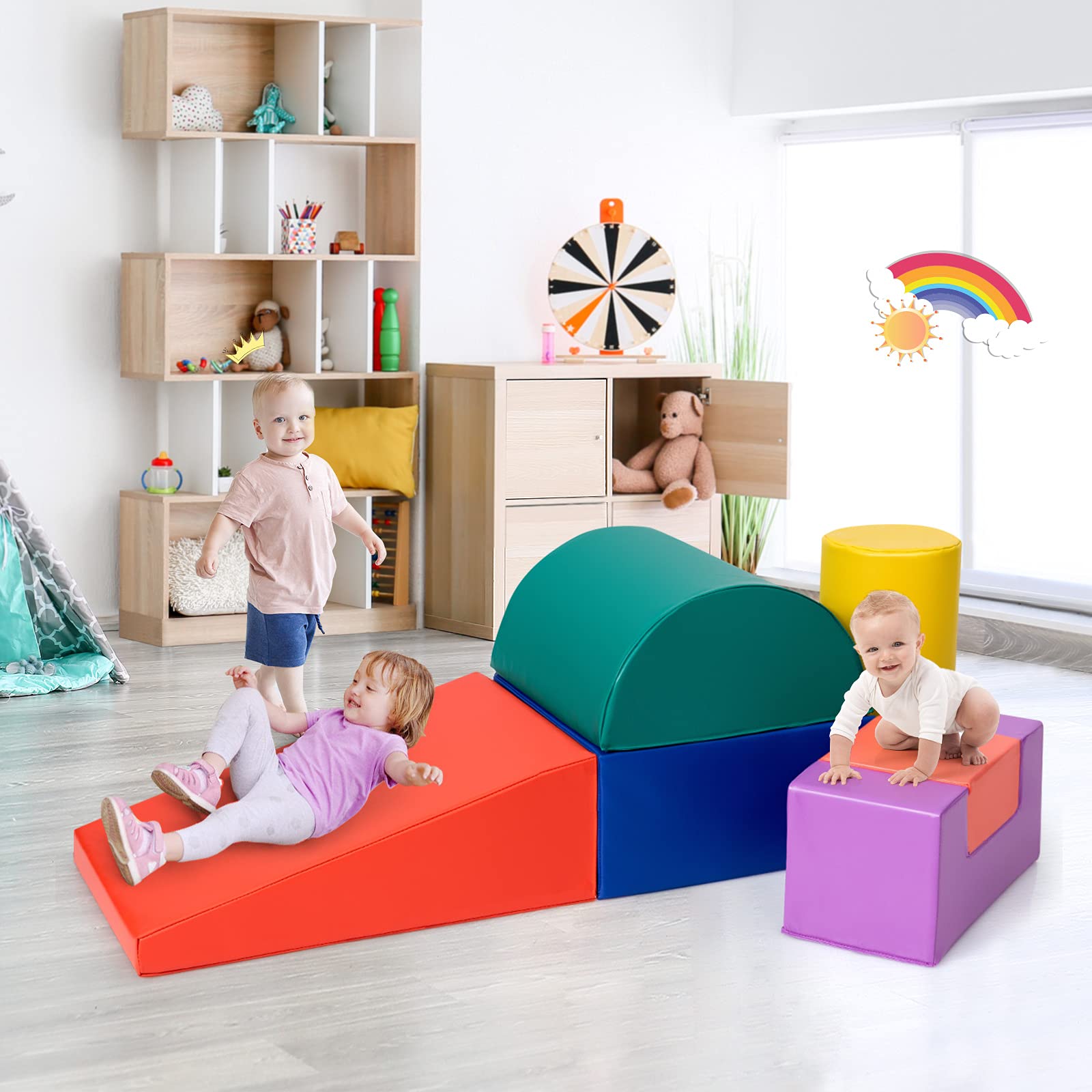 Foam Climbing Blocks for Toddlers 1-3, 6 Pieces Indoor Climb and Crawl Activity Playset with Rectangles
