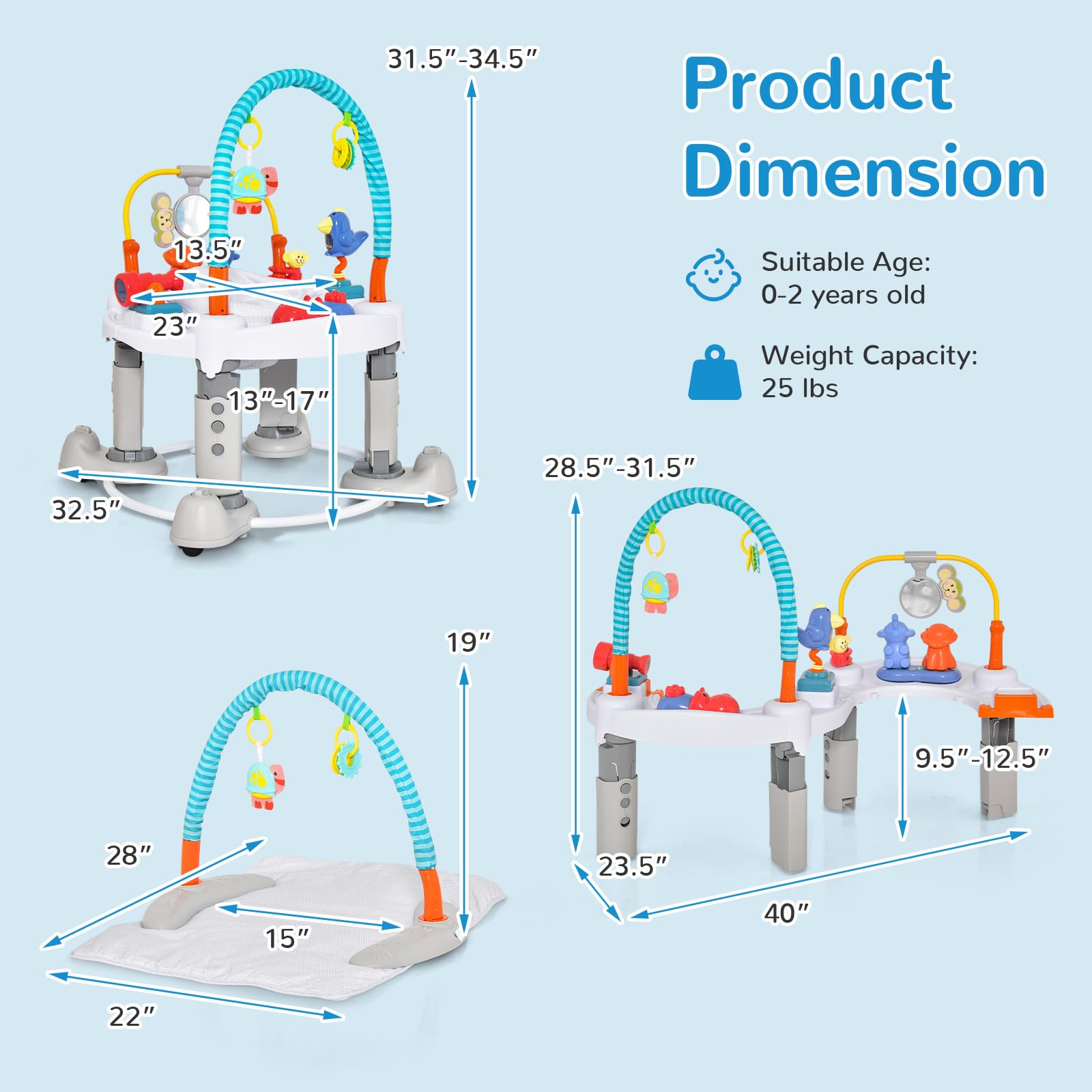 INFANS 5 in 1 Toddler Bouncing Activity Saucer Playtime Mat Activity Table with 360°Rotating Seat