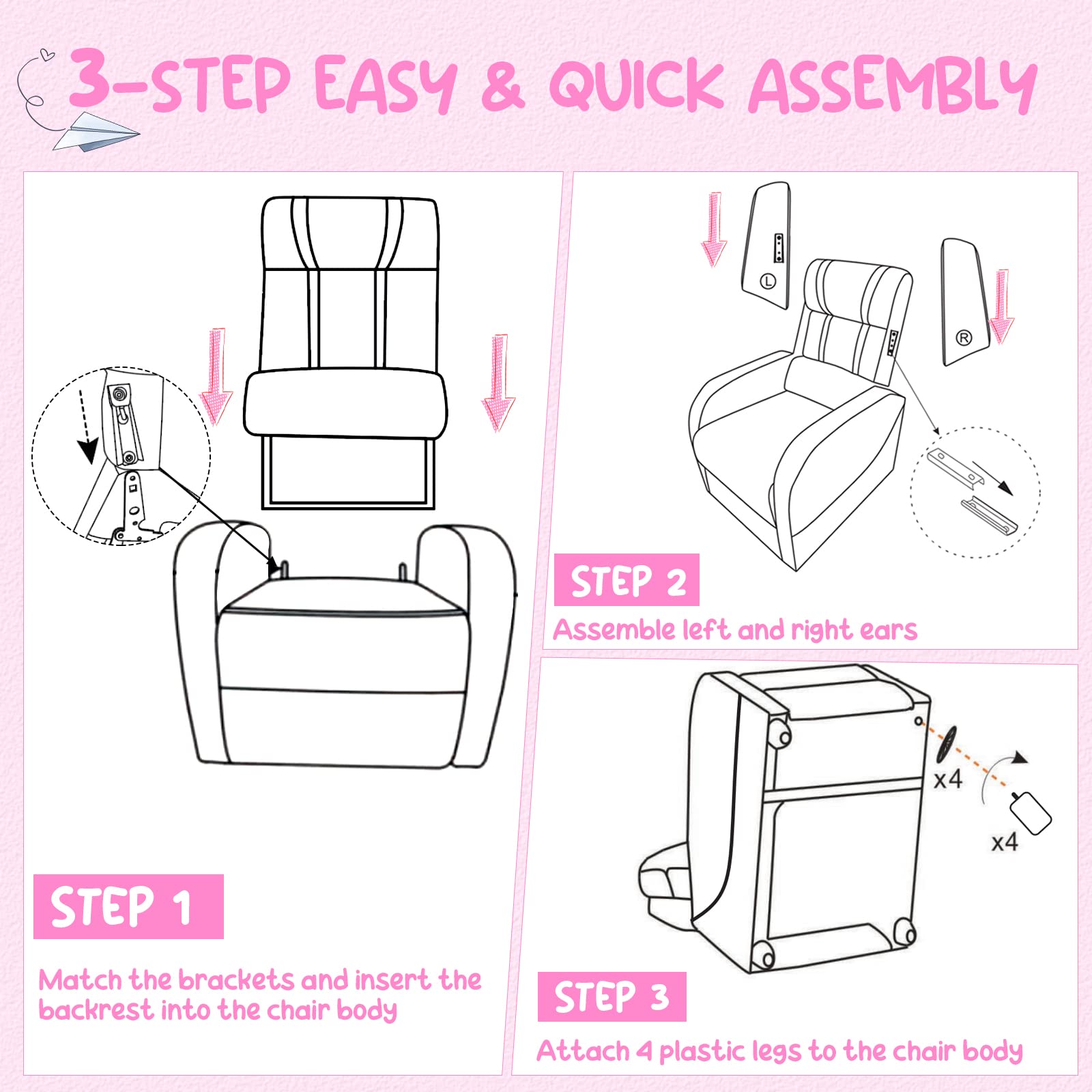 Kids Recliner Sofa Couch with Adjustable Backrest Footrest and High Density Sponge