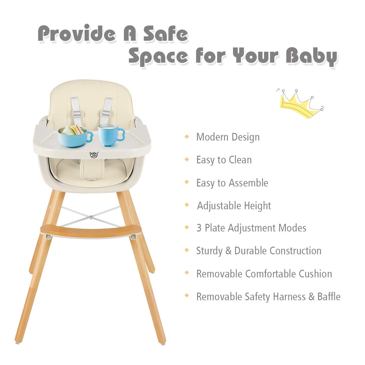 3-in-1 Wooden High Chair/Booster/Chair with Removable Tray
