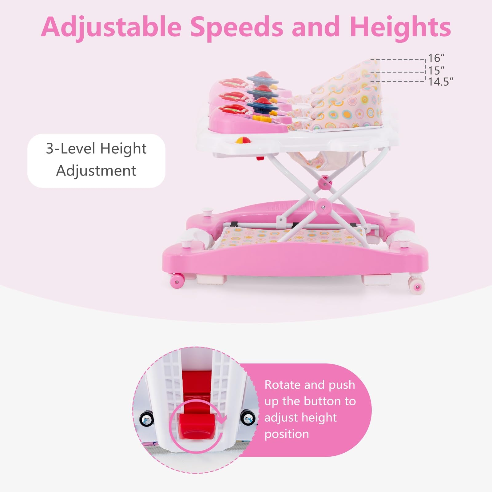 INFANS Baby Walker 5 in 1 Behind Walker Learning Seated Rocker Bouncer with Removable Music Tray