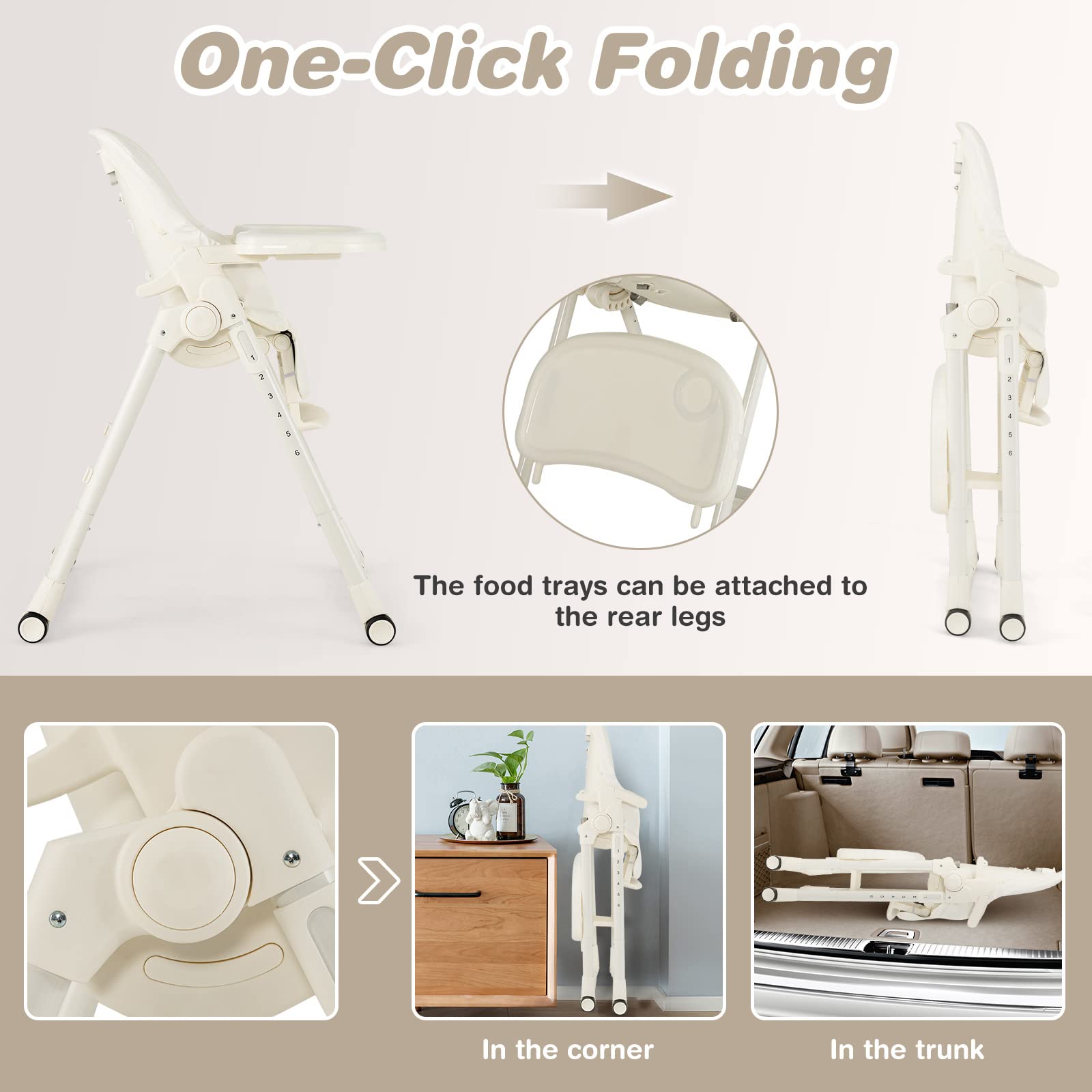 4-in-1 Baby High Chair Foldable Feeding Chair w/ 6 Adjustable Heights