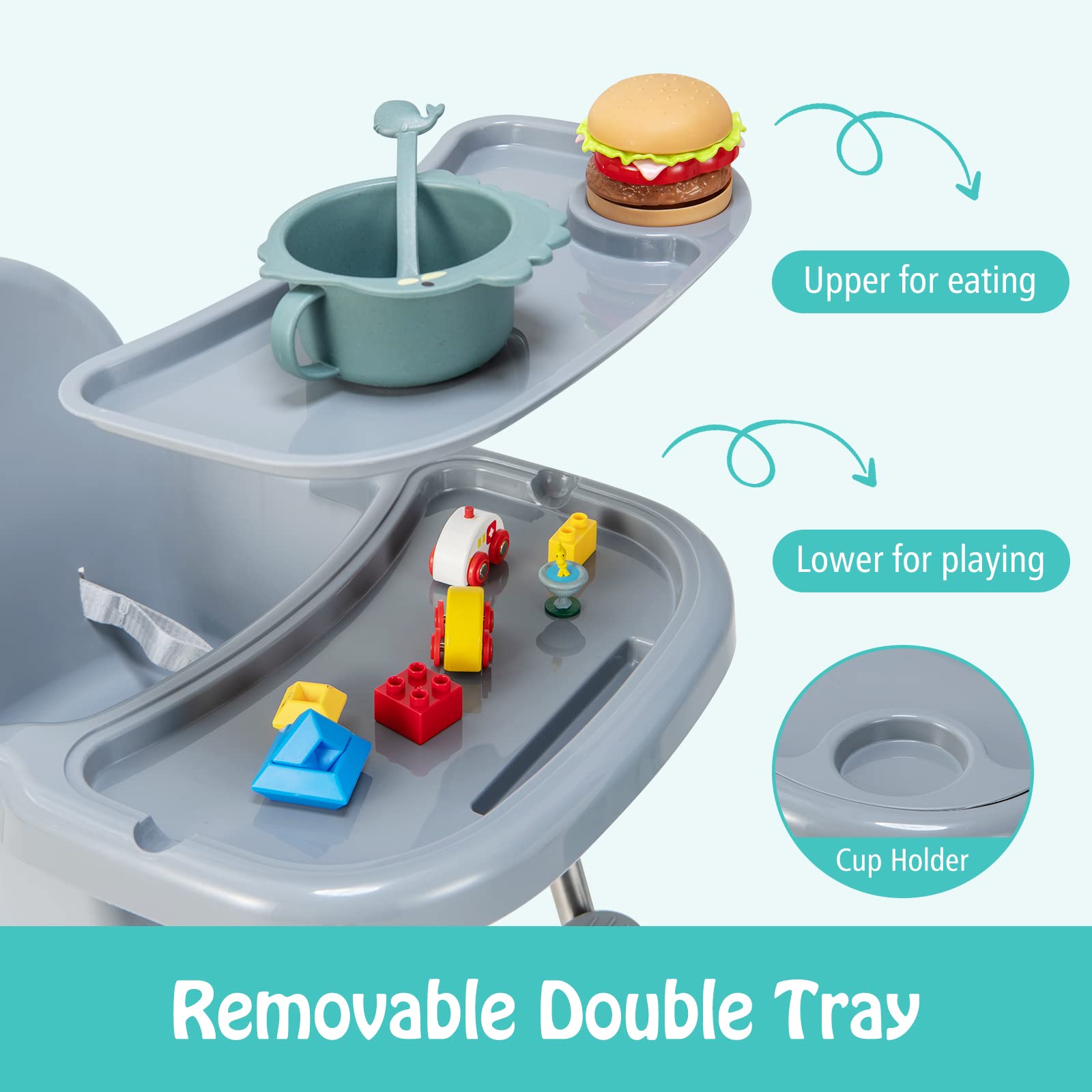 4-in-1 Convertible Baby High Chair with Removable Double Tray