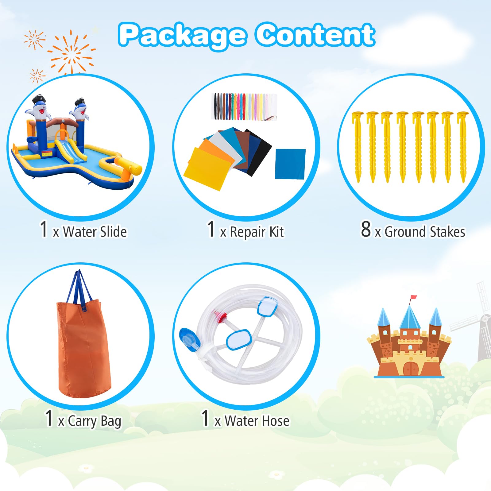 Inflatable Water Slide, Indoor Outdoor Inflatable Bounce House Jumping Castle for Kids w/Boxing Game, Splash Pool