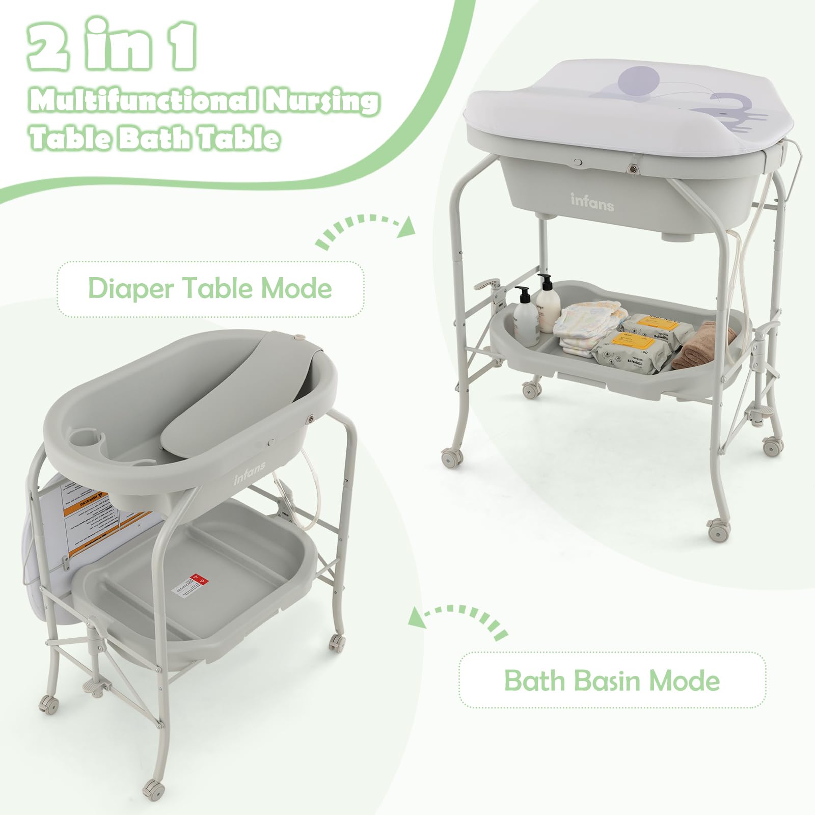 INFANS 2 in 1 Baby Changing Table with Bath Tub Unit