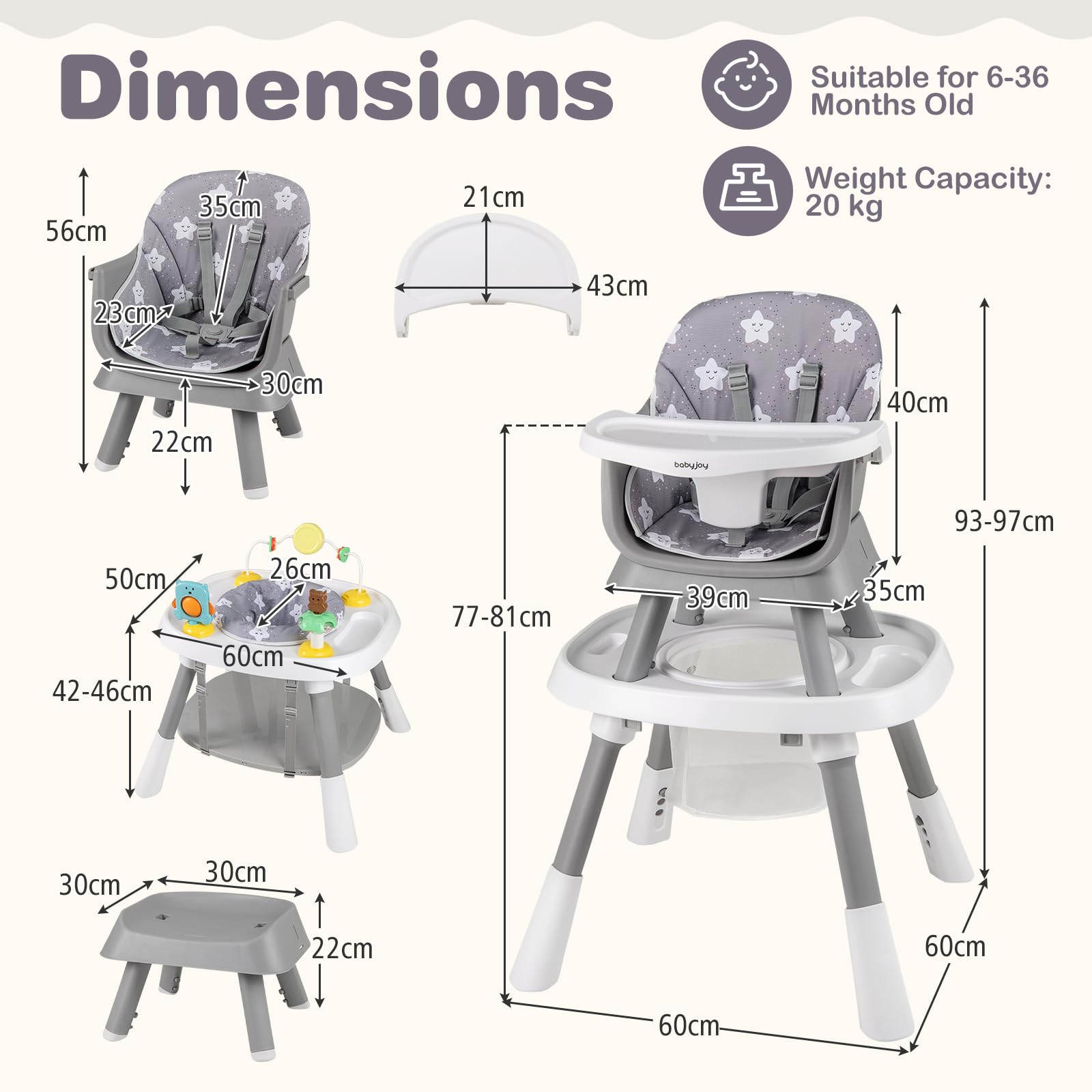 16-in-1 Baby High Chair Convertible Highchair for Babies and Toddlers with Activity Center