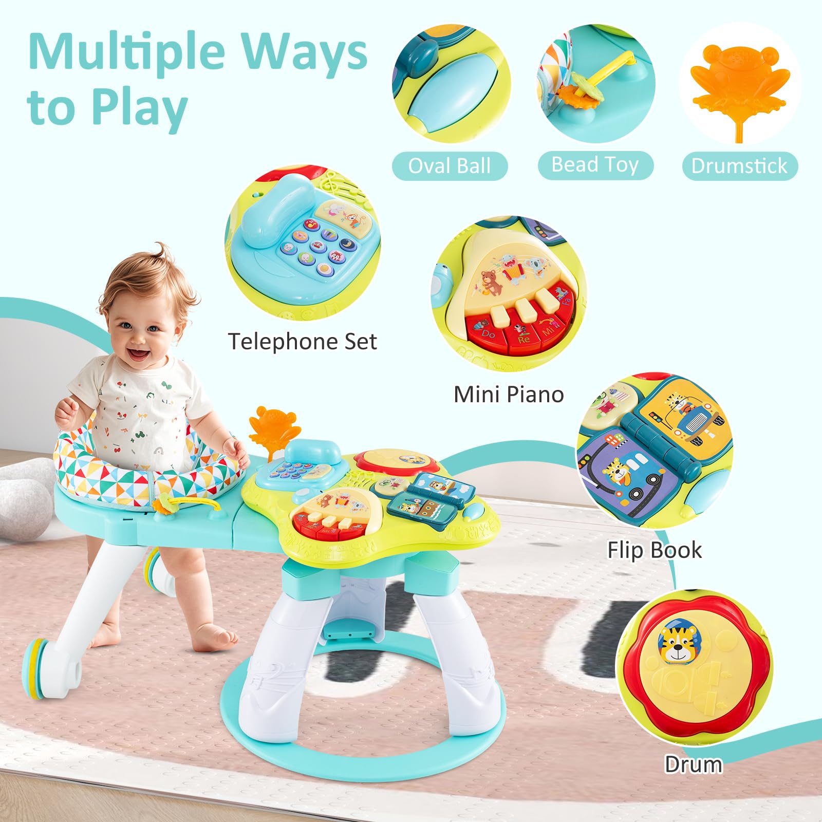 INFANS 3 in 1 Walk Around Baby Activity Center Baby Walker with Play Table