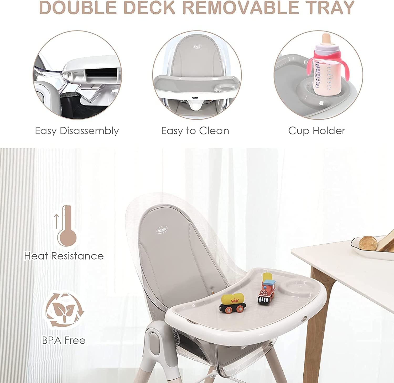 INFANS 3 in 1 Wooden Baby Highchair