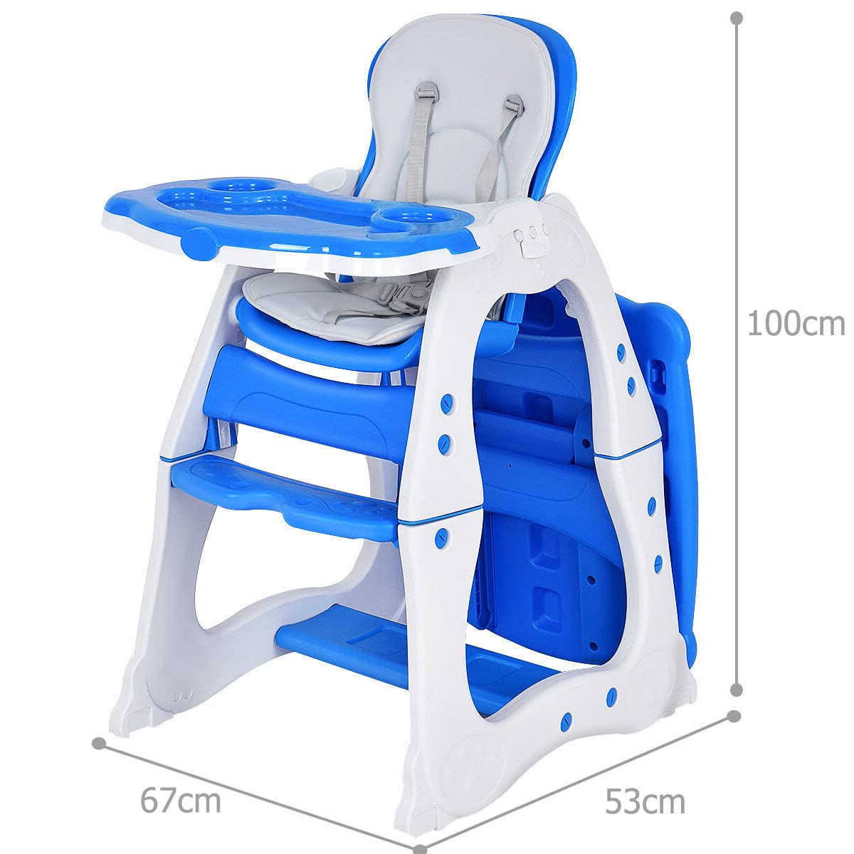 Baby High Chair 3 in 1 Infant Table and Chair Set Convertible Booster Seat with 3-Position Adjustable Feeding Tray