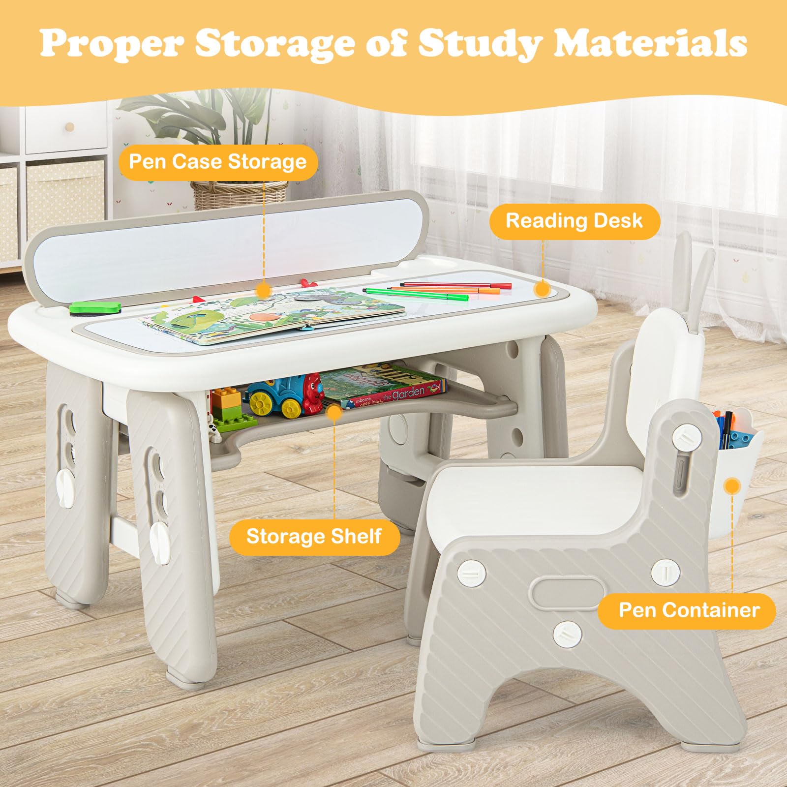 INFANS Kids Table and Chair Set Activity Table with Magnetic Drawing Board