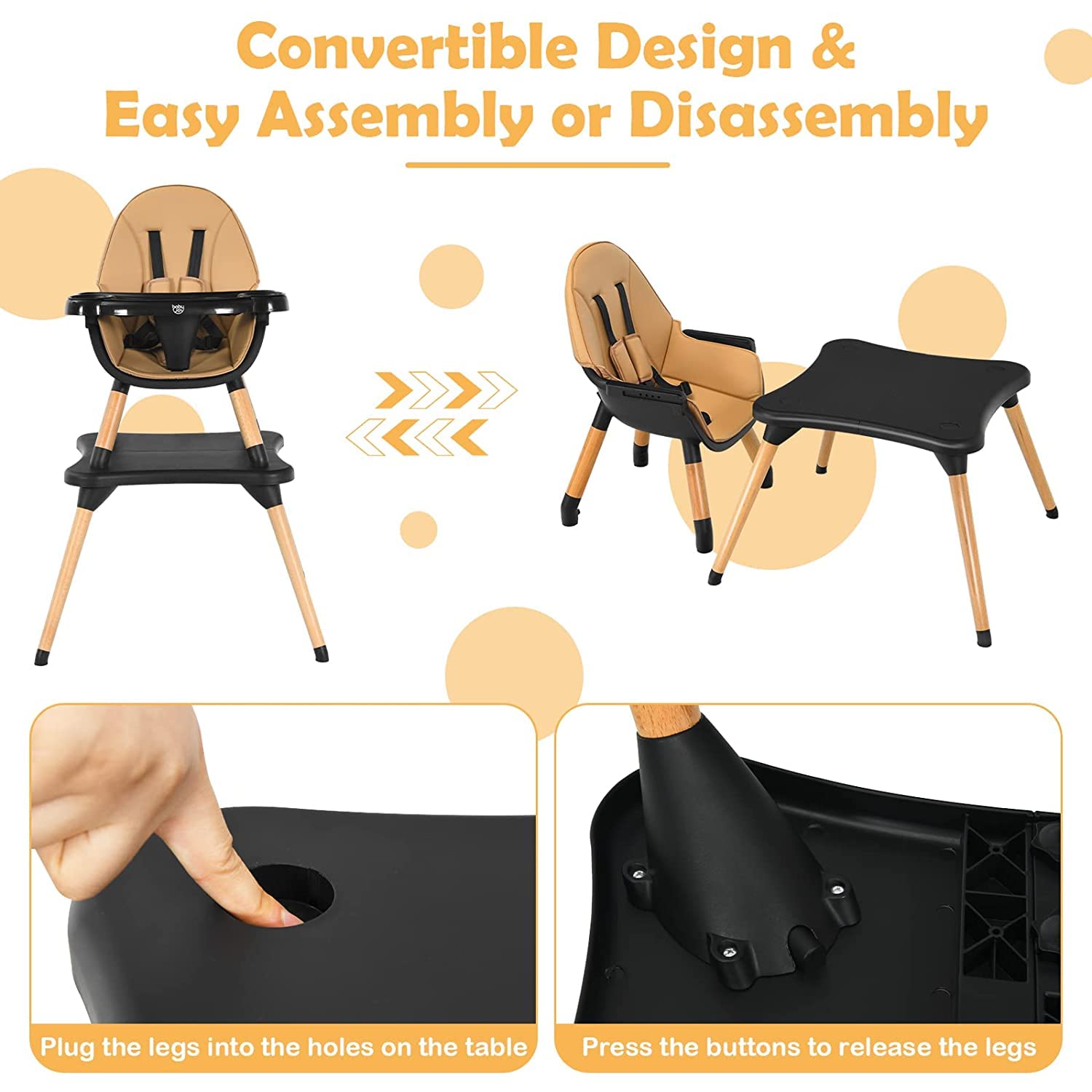 5-in-1 High Chair Convertible High Chairs for Babies & Toddlers/Booster Seat/Table & Chair Set