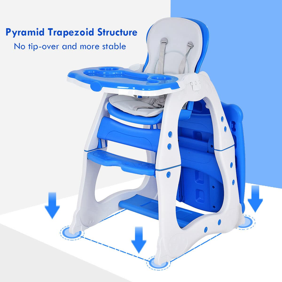 Baby High Chair 3 in 1 Infant Table and Chair Set Convertible Booster Seat with 3-Position Adjustable Feeding Tray