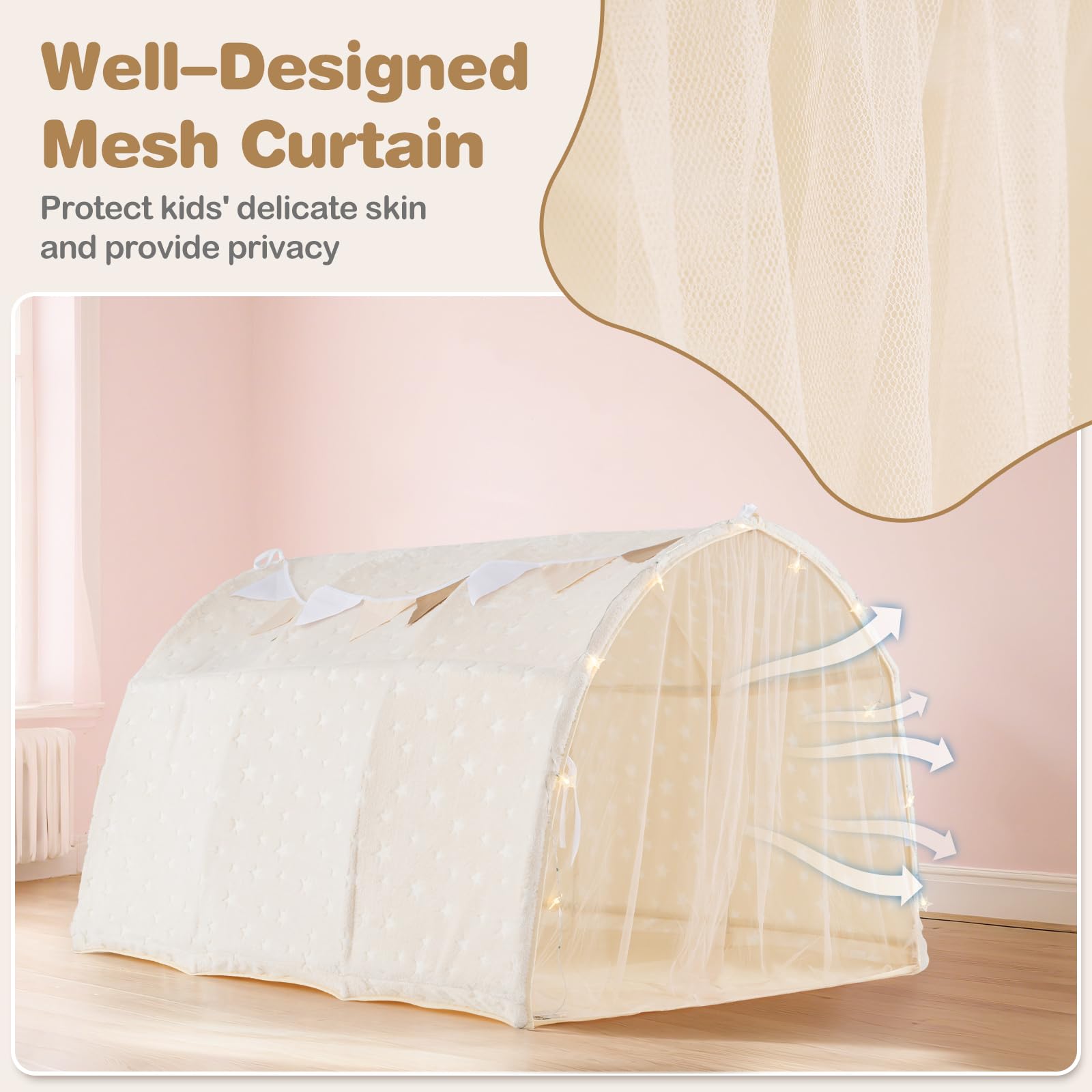 INFANS Kids Bed Tent with Glow in The Dark, Portable Children Playhouse Privacy Space Twin with Mat