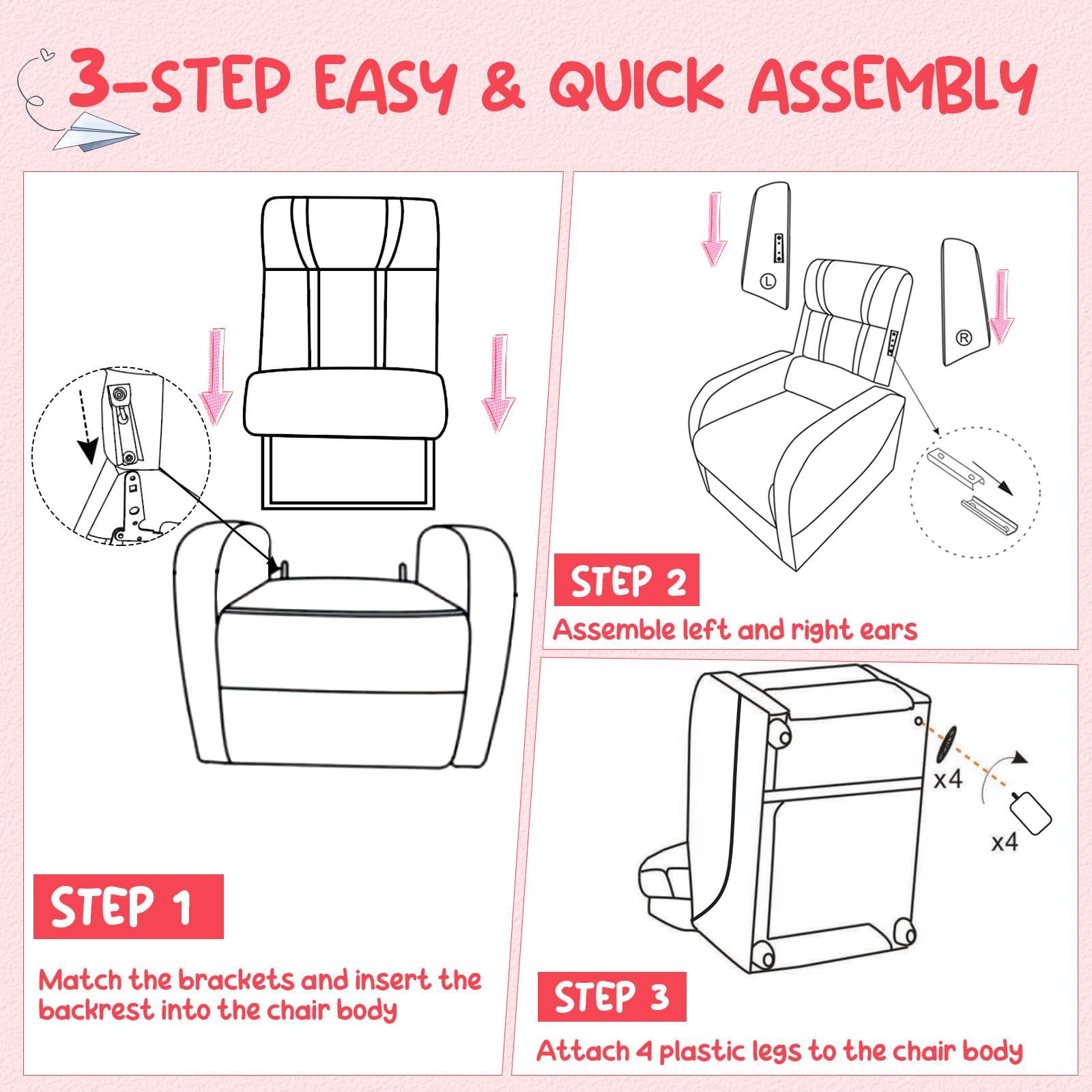 Kids Recliner Sofa Couch with Adjustable Backrest Footrest and High Density Sponge