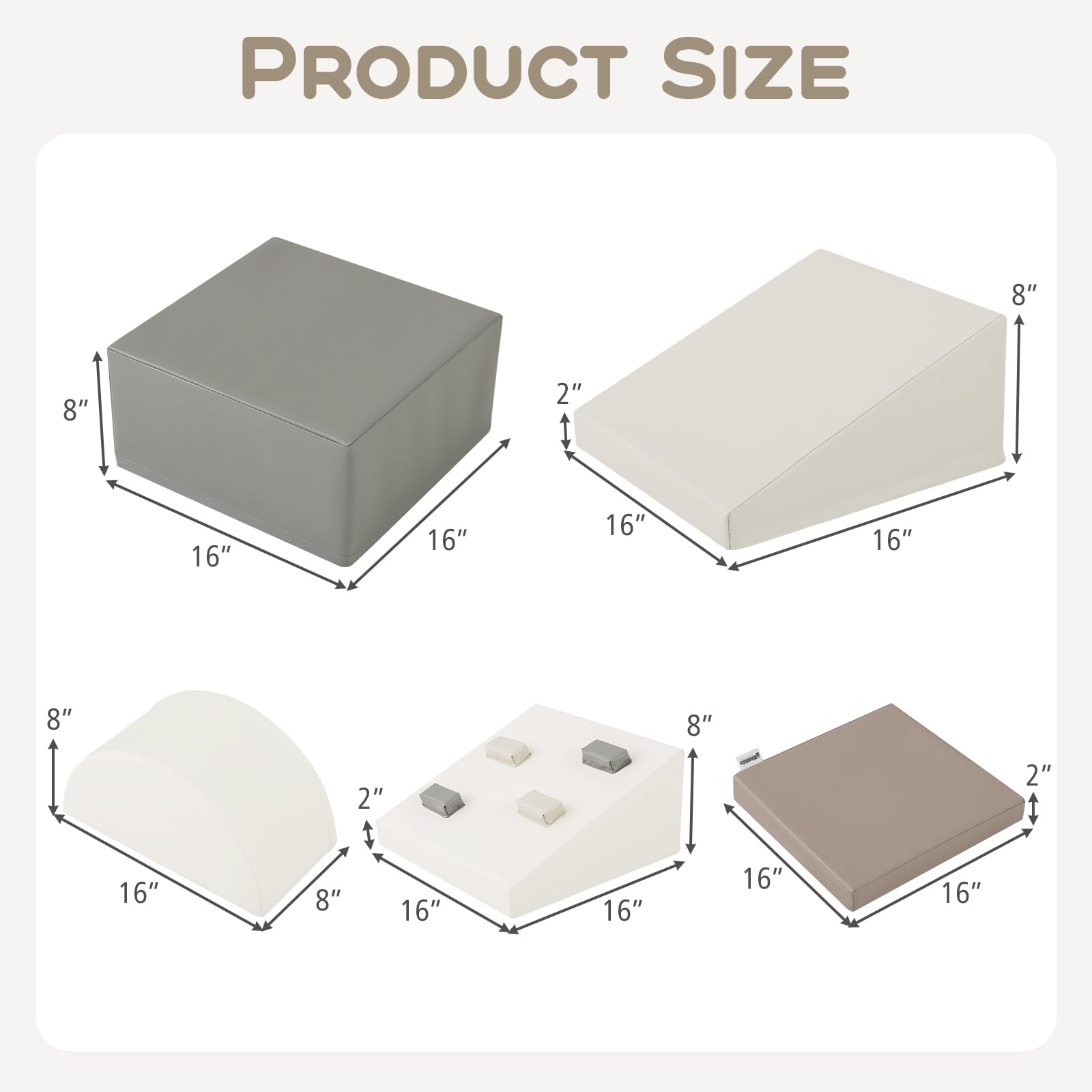 Climbing Toys for Toddlers, 6 Pieces Baby Foam Blocks Soft Play Set with PU Leather