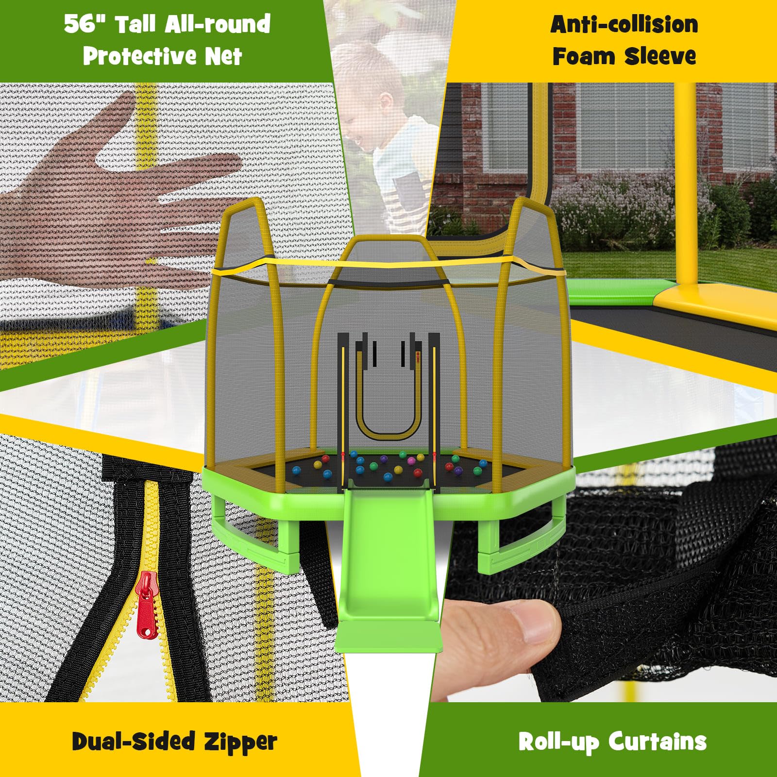 Trampoline for Kids, 7FT Kids Trampoline w/Slide, Ladder & Ocean Balls, Indoor Outdoor Trampoline