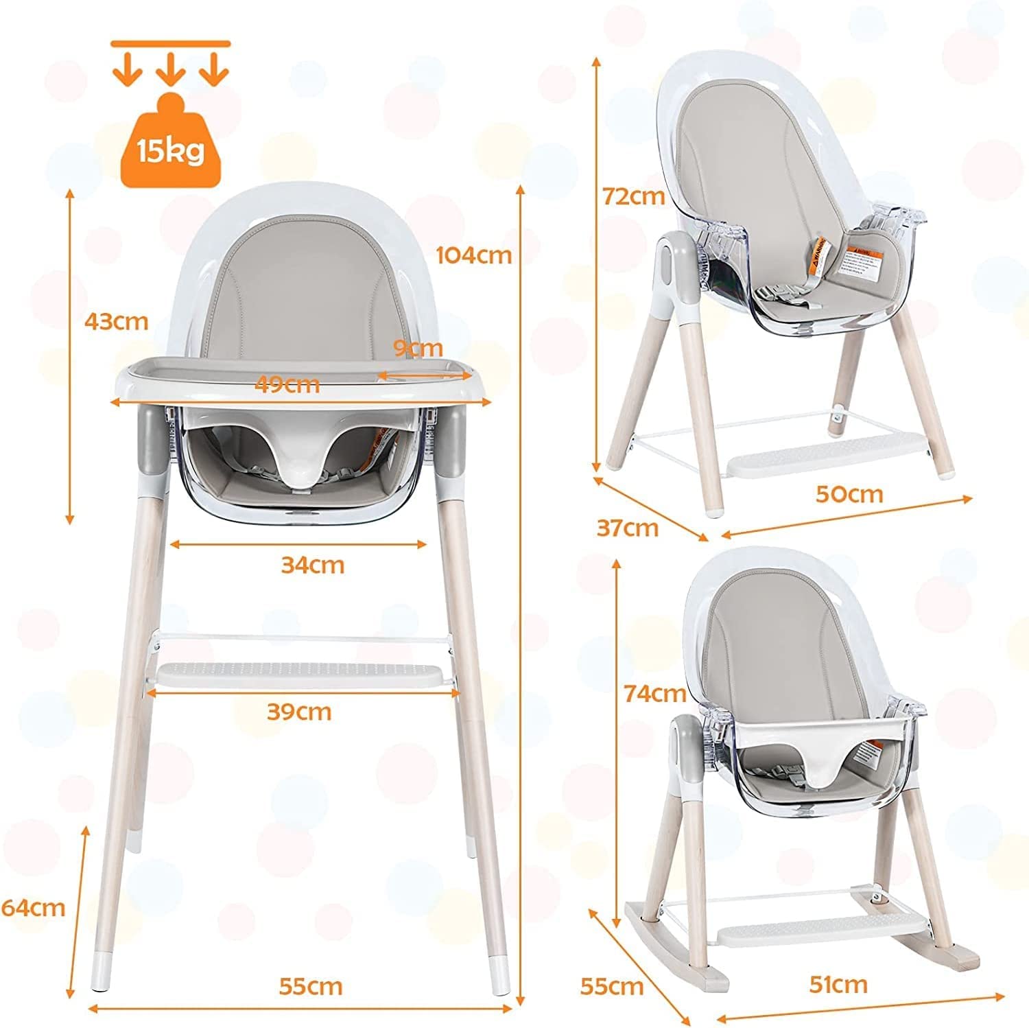 INFANS 3 in 1 Wooden Baby Highchair
