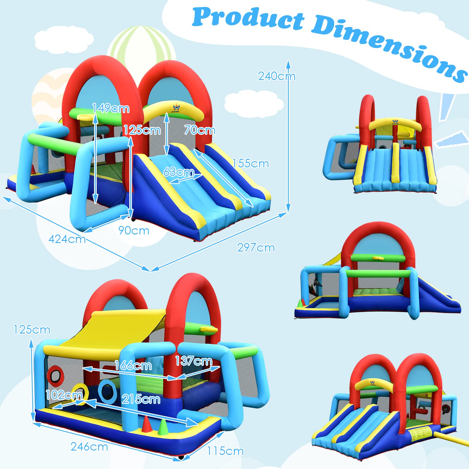 Inflatable Bounce House, 8 in 1 Kids Jumping Castle w/2 Slides, Jumping Area, Climbing, Ball Pit
