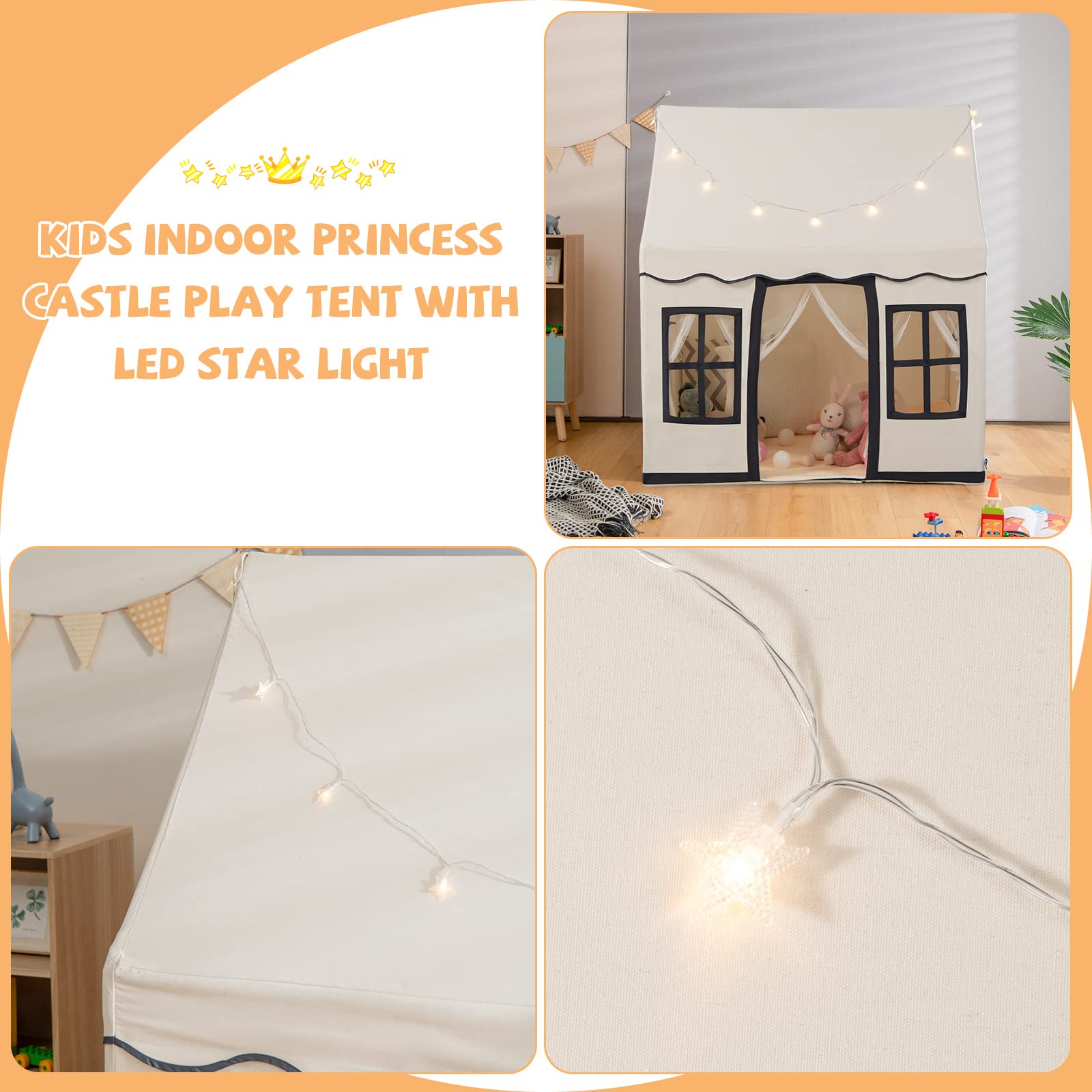 INFANS Kids Play Tent with Washable Mat Star Light Windows