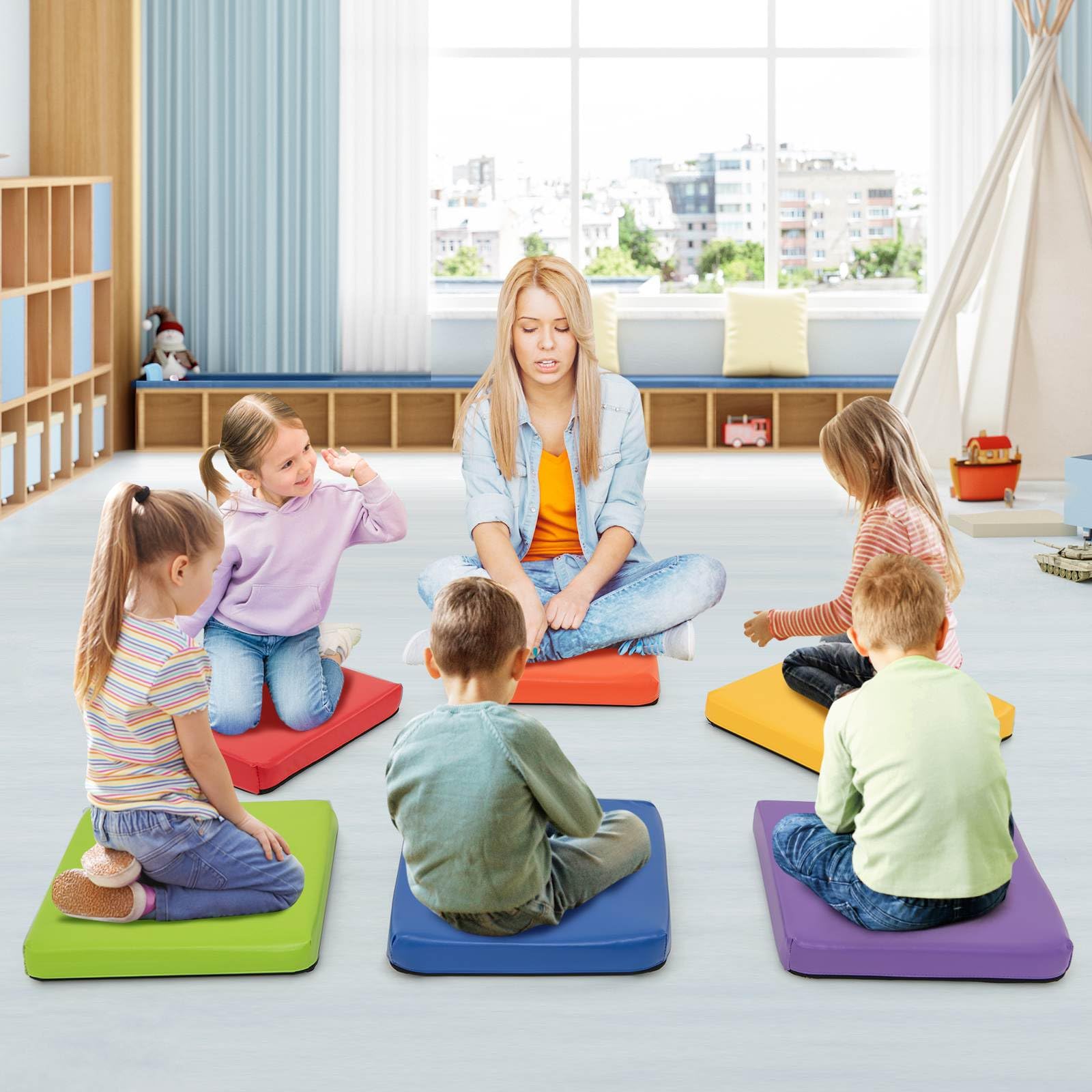 6 PCS Square Floor Cushions with Carrying Handles