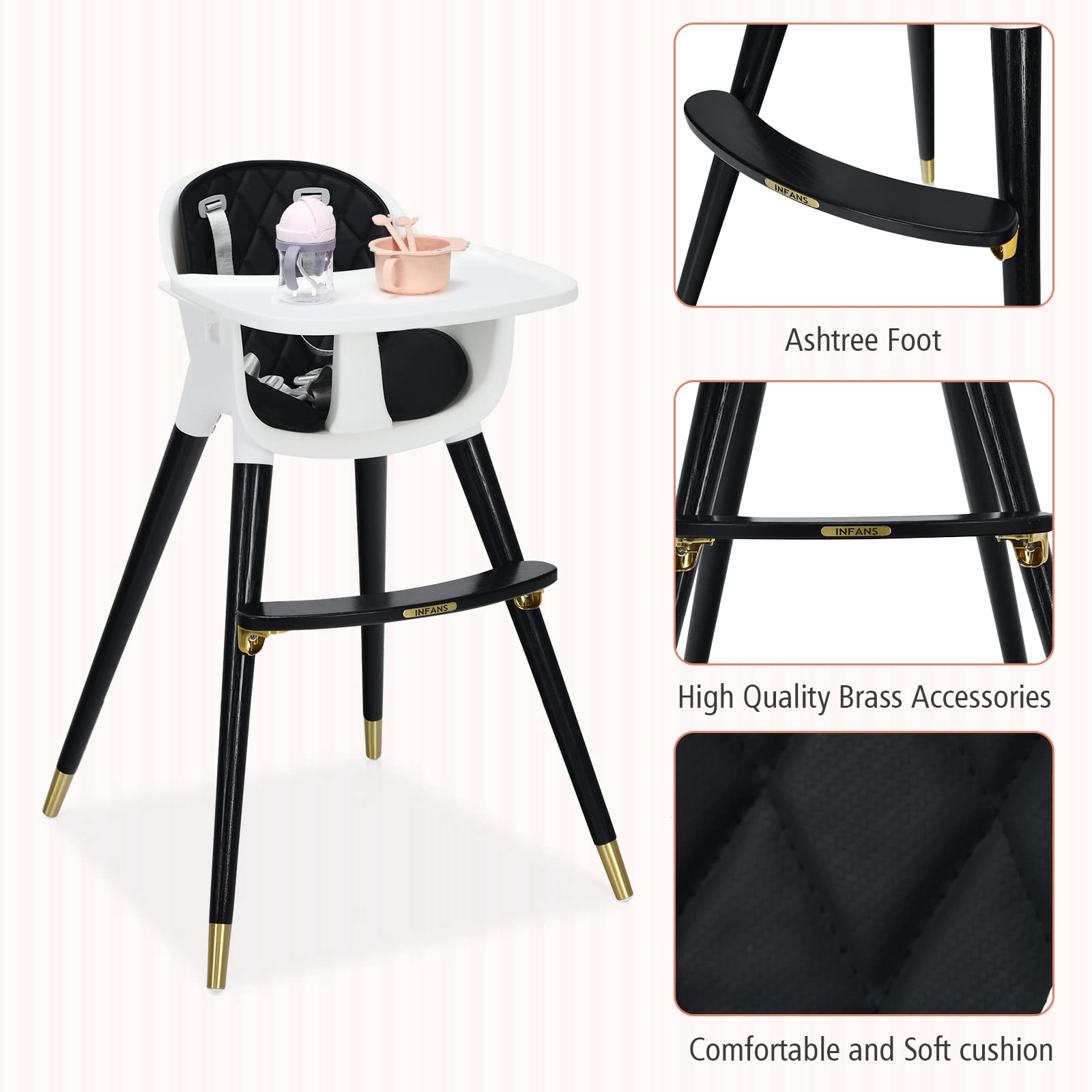 3 in 1 Convertible Baby Highchair Up and Down Highchairs for Toddlers