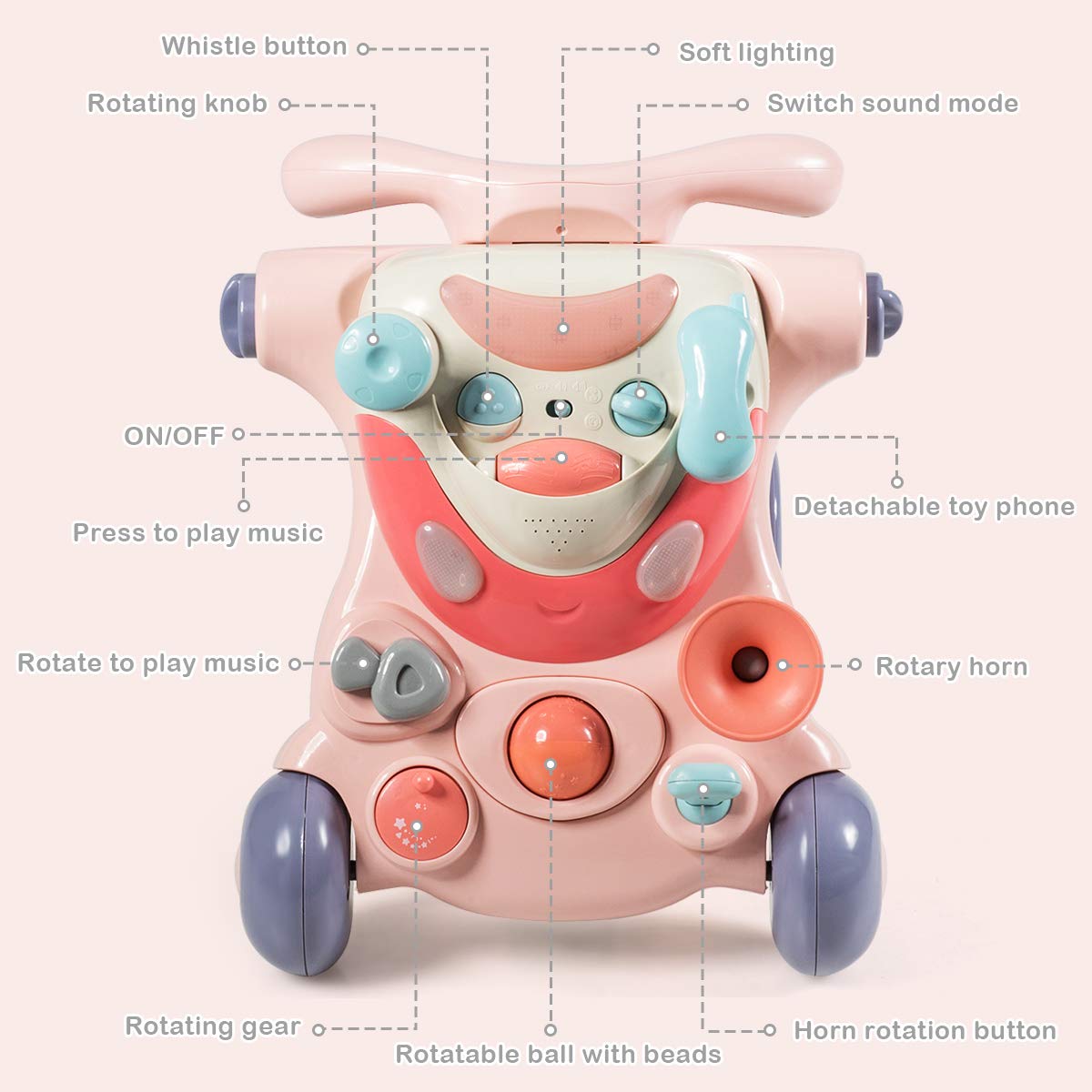 3 in 1 Baby Walker Kids Activity Center with Lights & Music Ideal Babies Over 6 Months