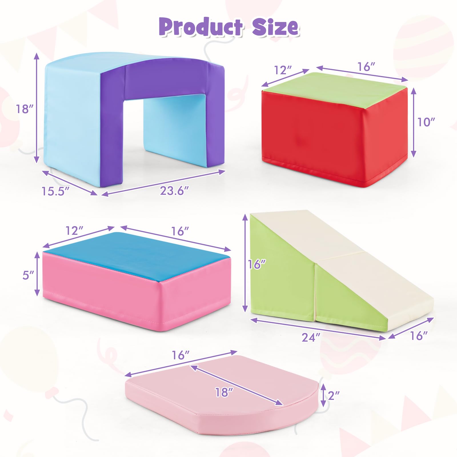OLAKIDS Climbing Toys for Toddlers, 7 Piece Indoor Baby Foam Blocks Soft Play Set with PU Leather