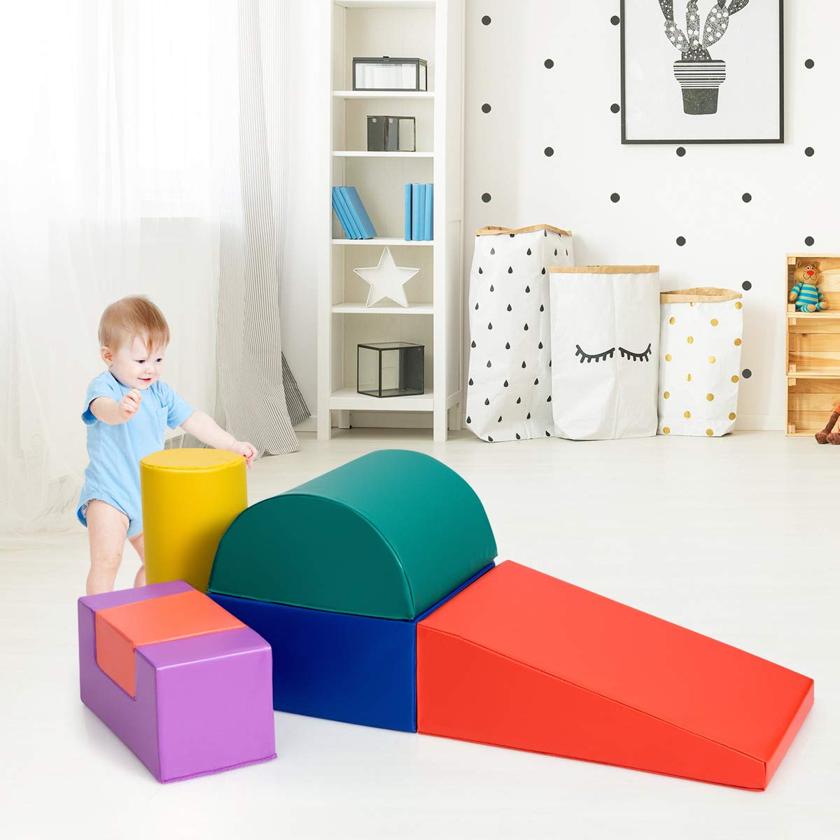 Foam Climbing Blocks for Toddlers 1-3, 6 Pieces Indoor Climb and Crawl Activity Playset with Rectangles