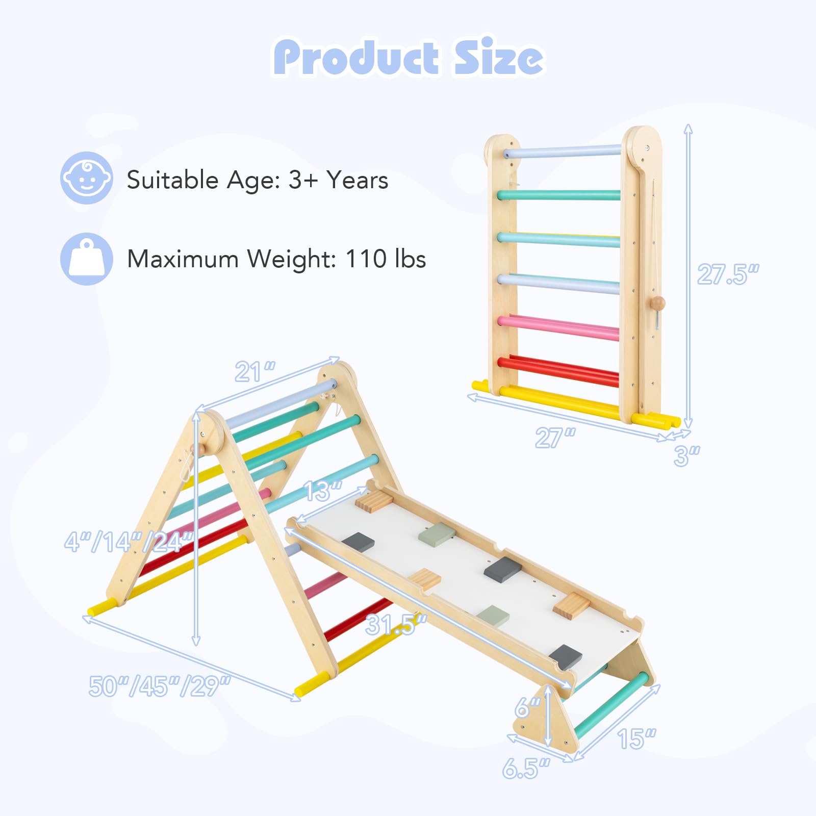 Pikler Triangle Set 7 in 1 Climbing Toys for Toddlers