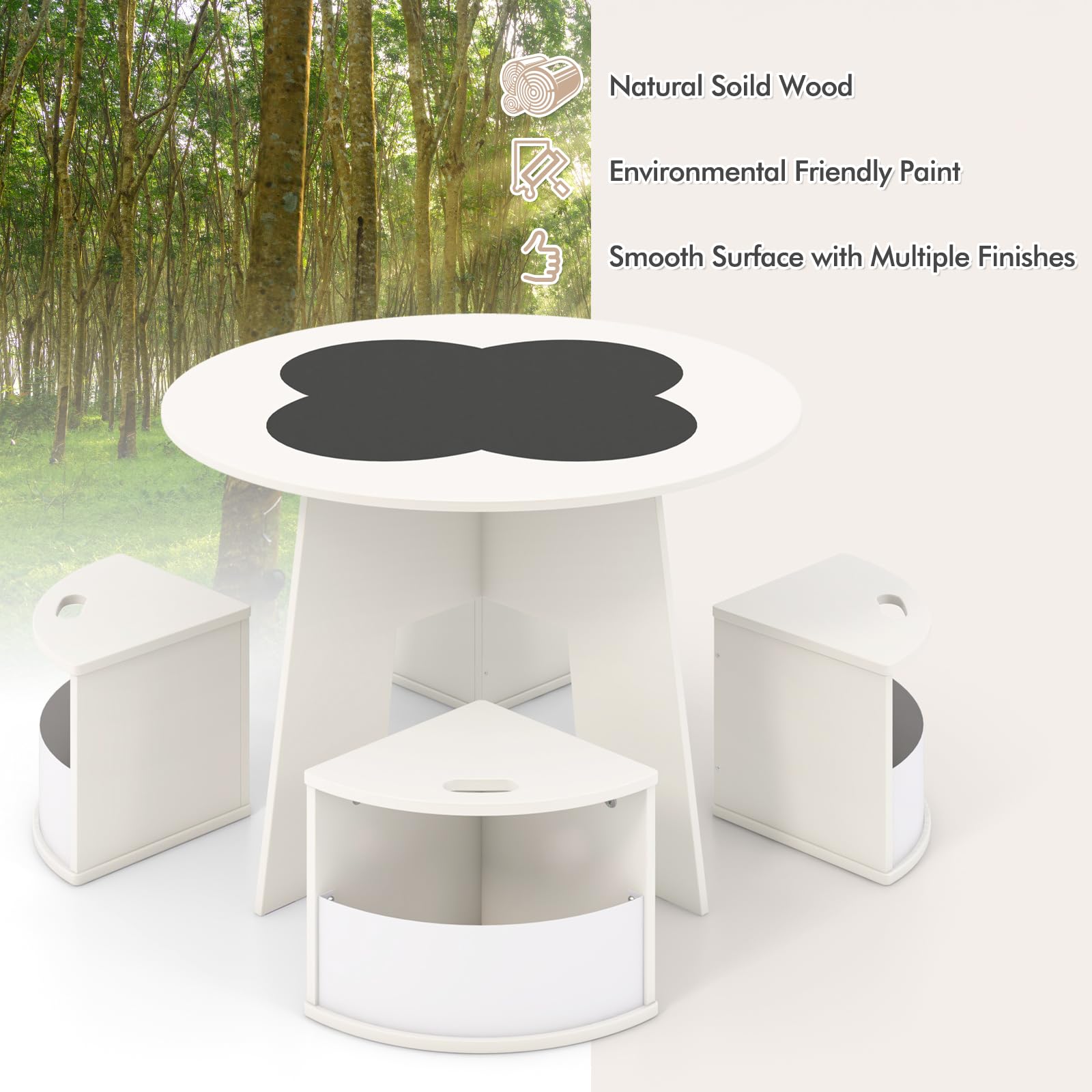 INFANS Toddler Table and Chair Set with 4 Storage Stools