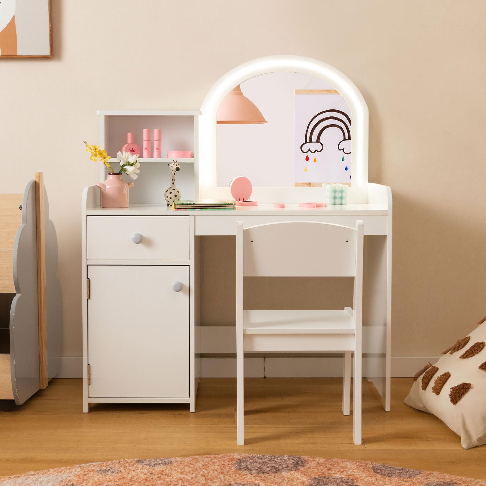 INFANS Kids Vanity Pretend Play Vanity Set for Toddler Girls