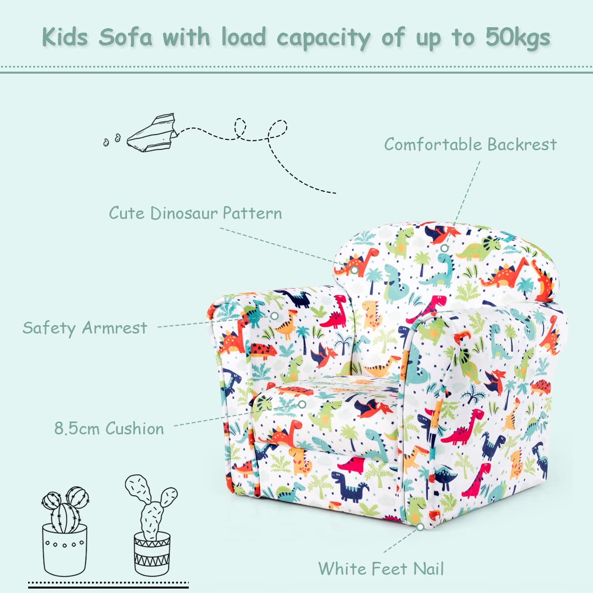 Velvet Kids Sofa with lovely Pattern for Baby Room