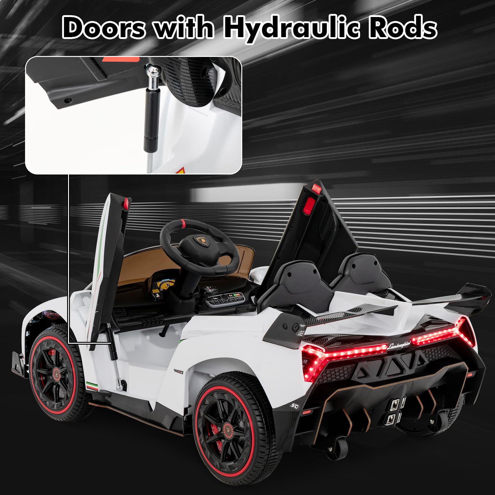 12V 4WD Licensed Lamborghini Veneno Powered Electric Vehicle with Hydraulic Doors, Rocking Mode, Adjustable Speeds, Remote Control, MP3, Headlight
