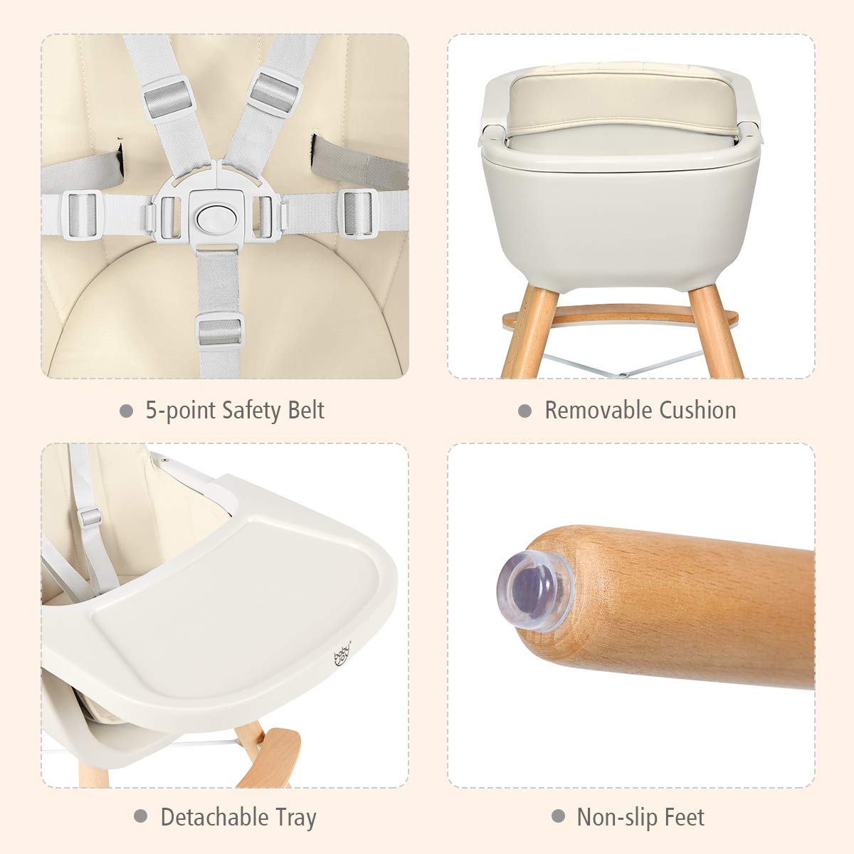 3-in-1 Wooden High Chair/Booster/Chair with Removable Tray