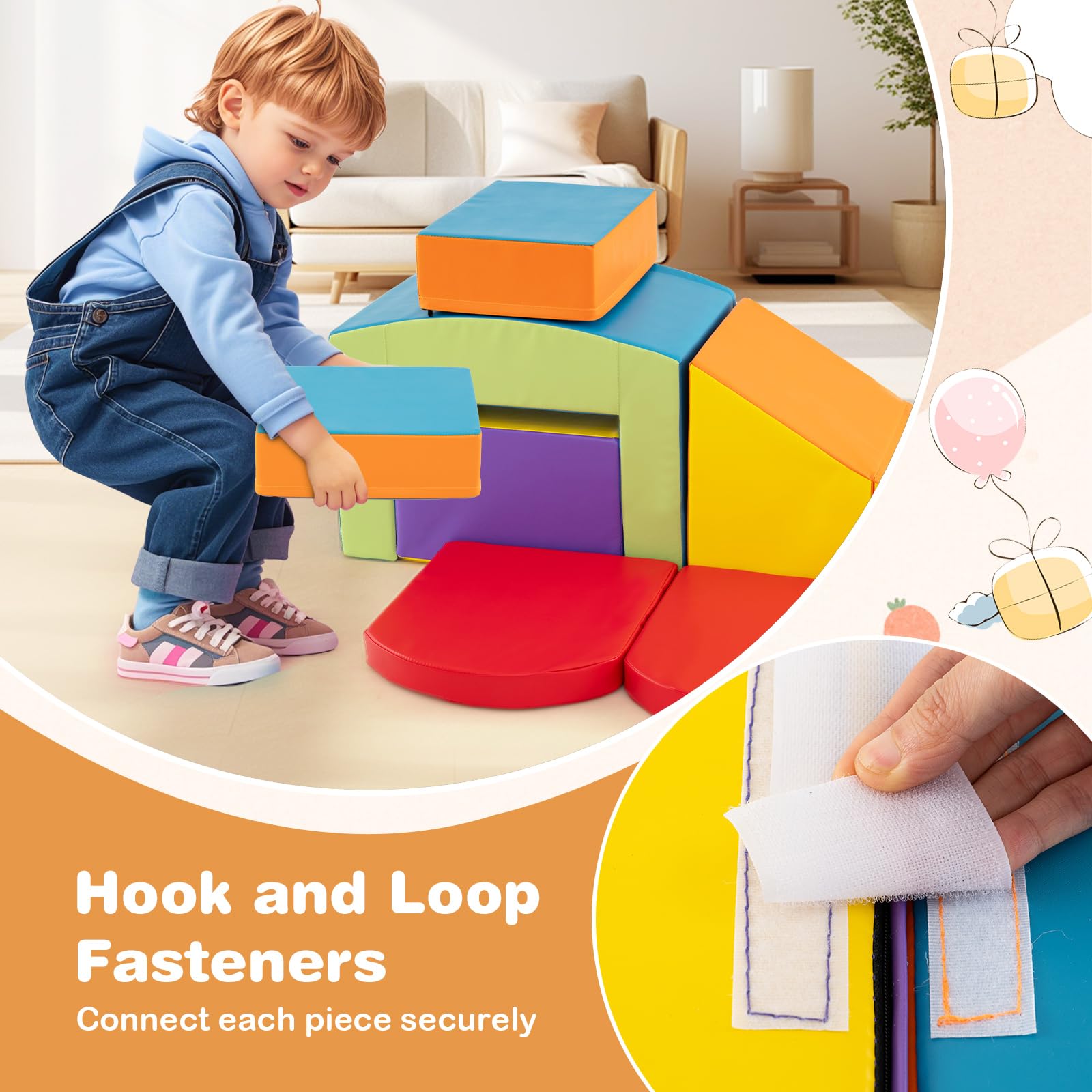 6 Pieces Foam Climbing Blocks with Tunnel Stairs and Ramp for 12 Months+