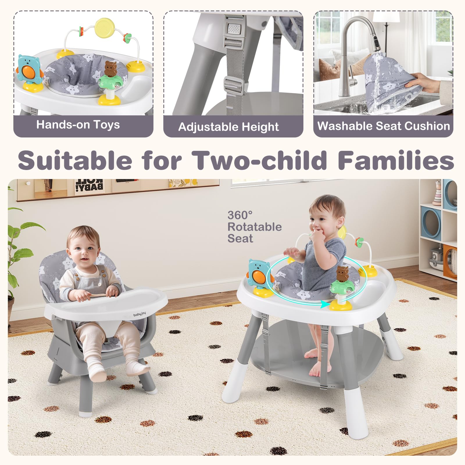 16-in-1 Baby High Chair Convertible Highchair for Babies and Toddlers with Activity Center